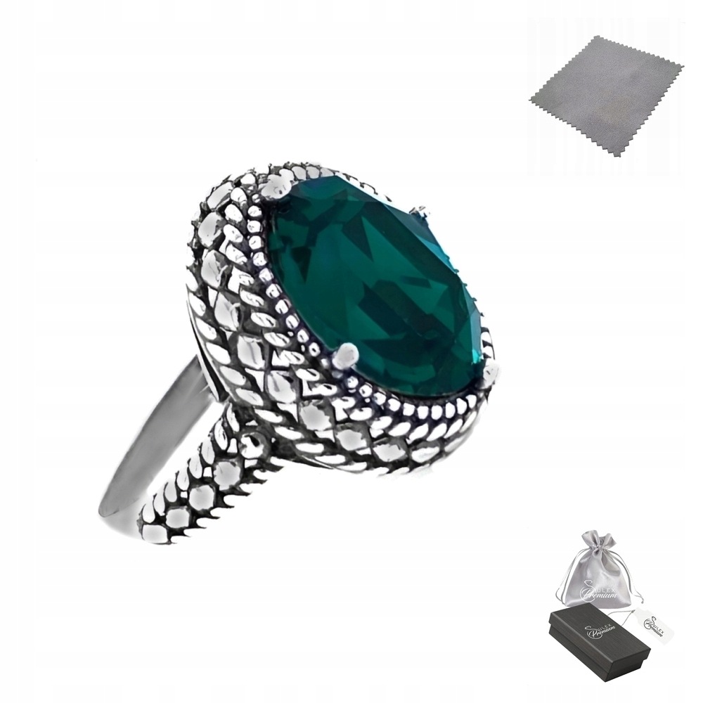 Prstýnek s s křišťálem Emerald Zelený Stříbro vel.