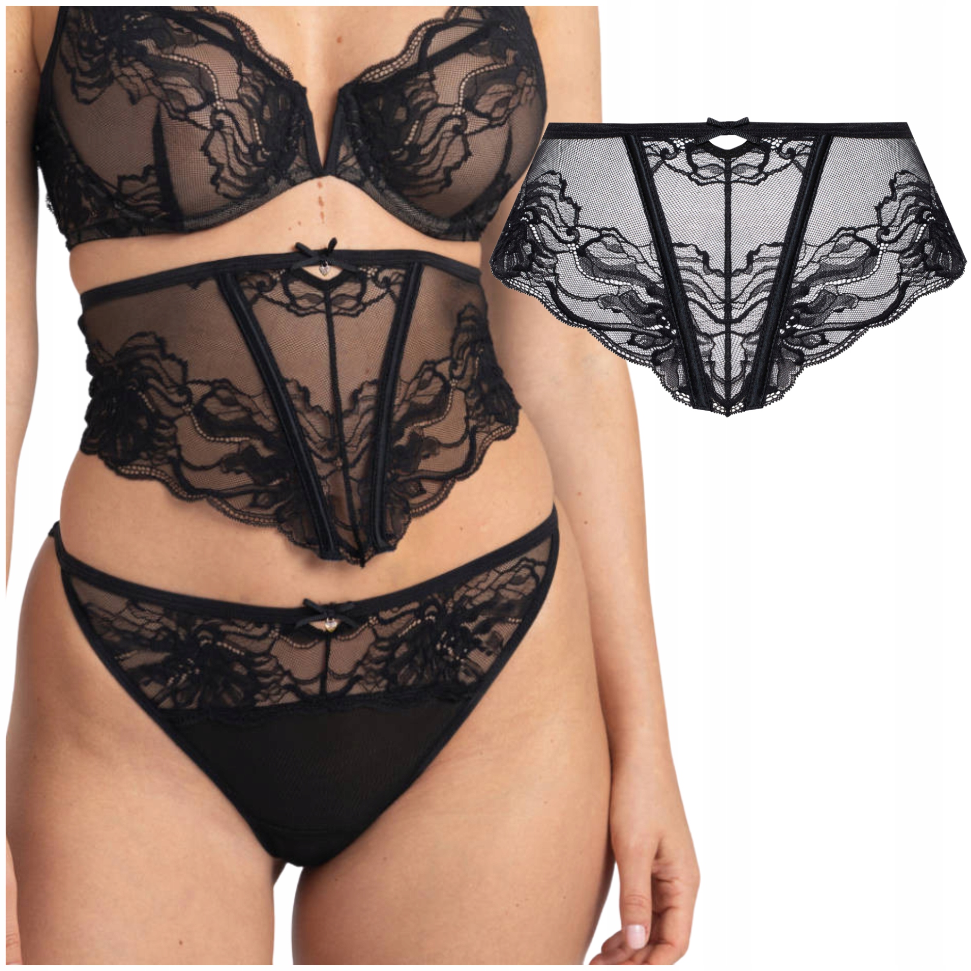 Korzetový pás krajkový, smyslný korzet Samanta Mystery G50 černý S