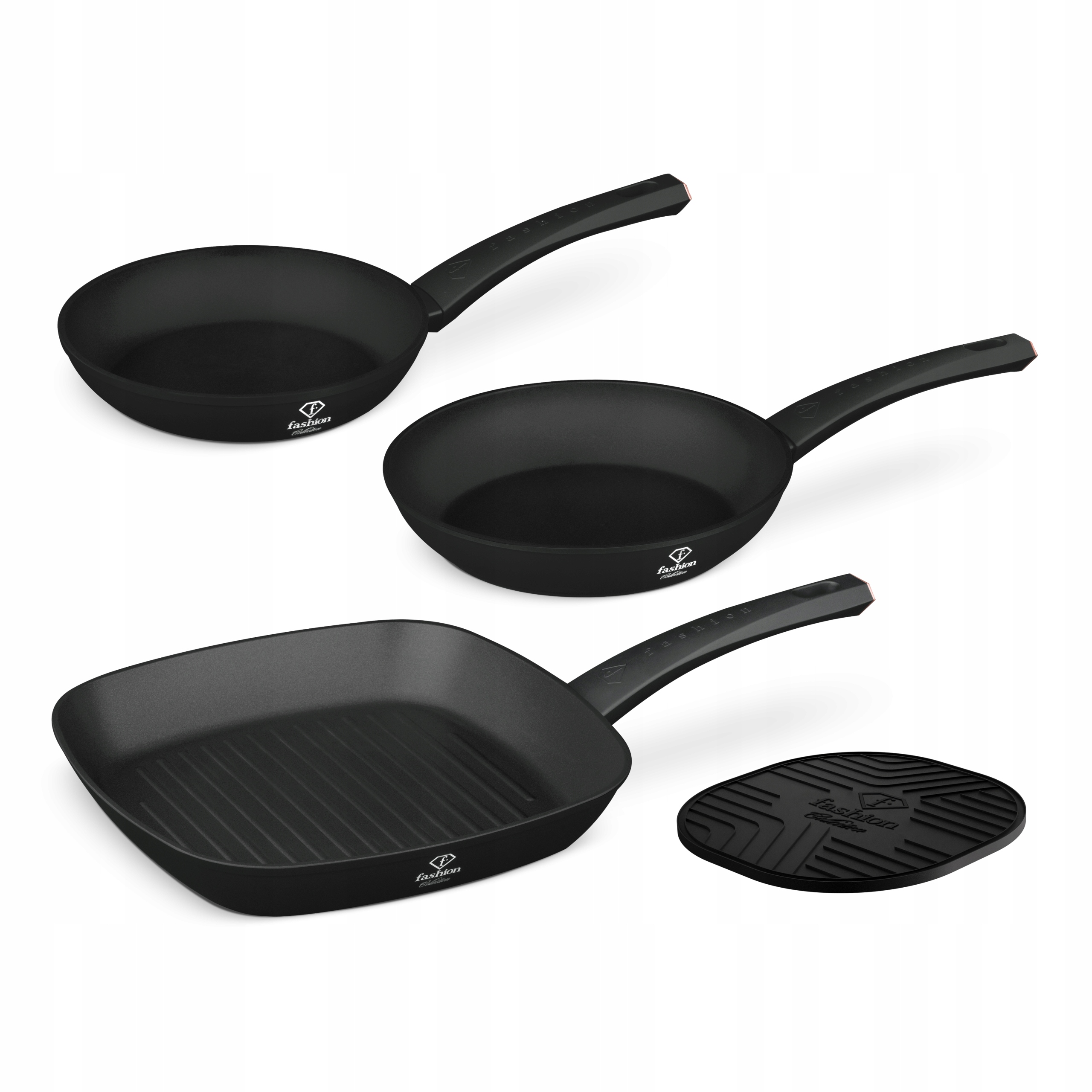 Sada 3 panvíc čierna podložka, Fashion FTV-0045 Matte Black-Rose Gold