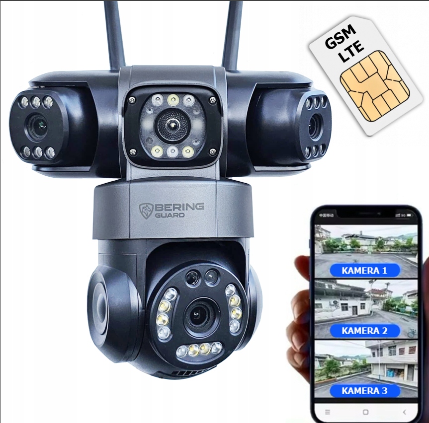 3 Kamery Gsm Karta Sim Zoom 8MP Tri Objektívy Bering Guard Panoramatické
