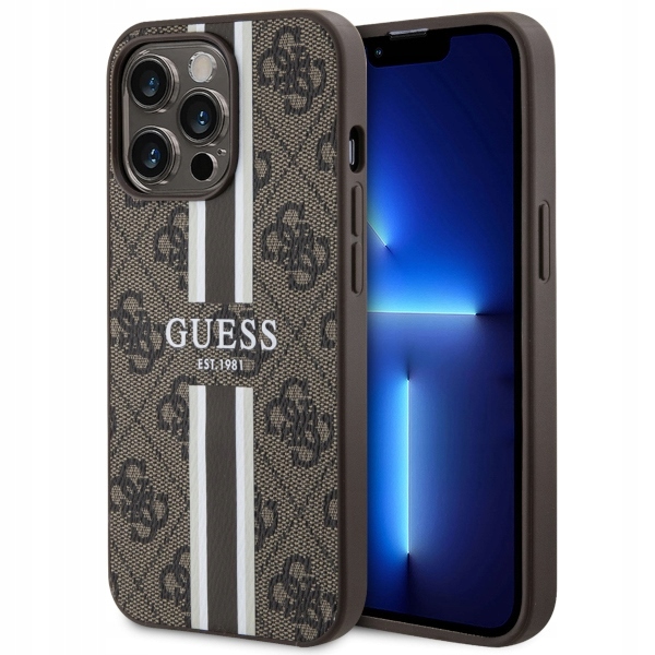 Pouzdro Guess 4G Printed Stripes Magsafe Pro Iphone 13 Pro Max, Hnědé