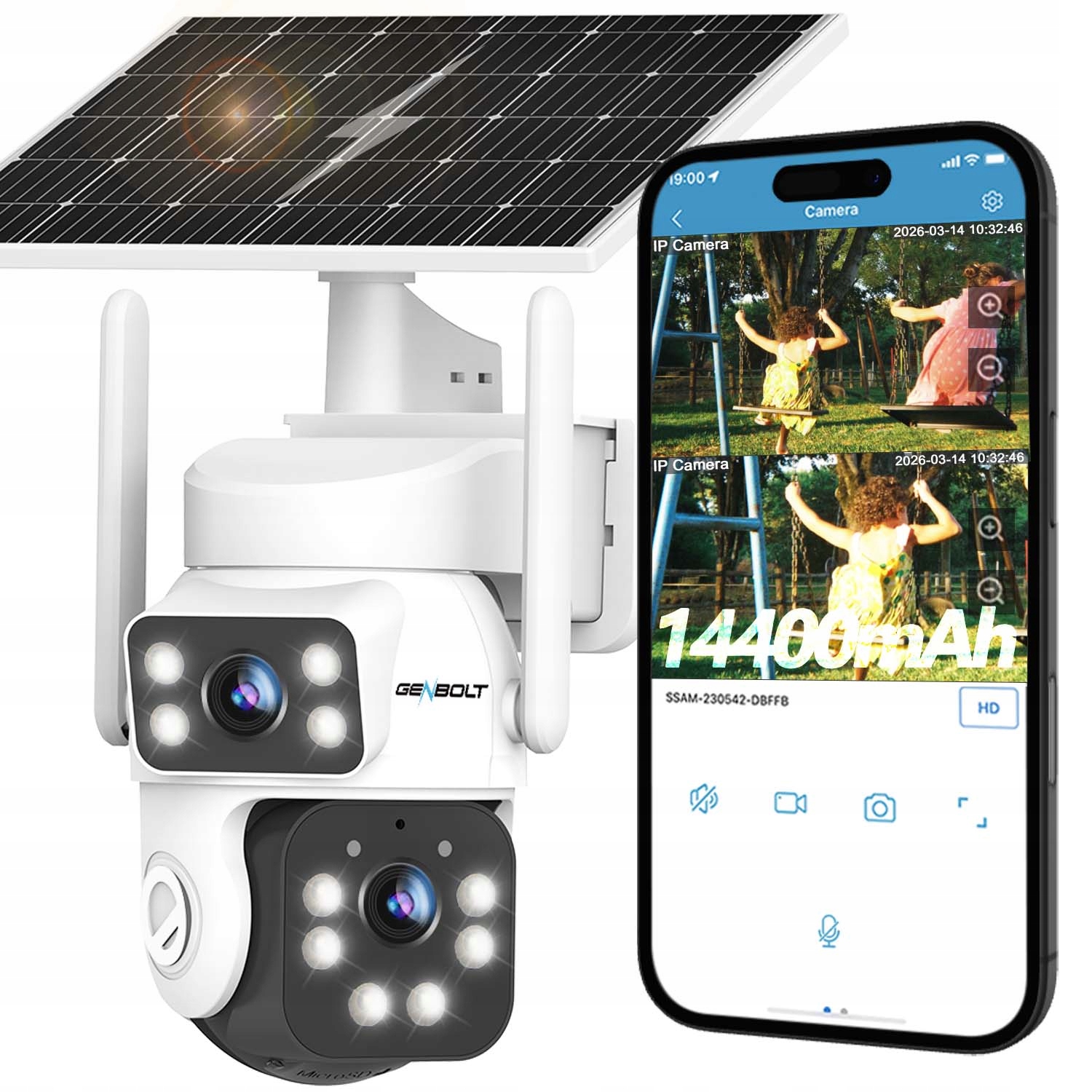 Bezdrôtová solárna Ip kamera 2K 3MP+3MP s batériou a Wifi, nahrávanie 7/24, 8W