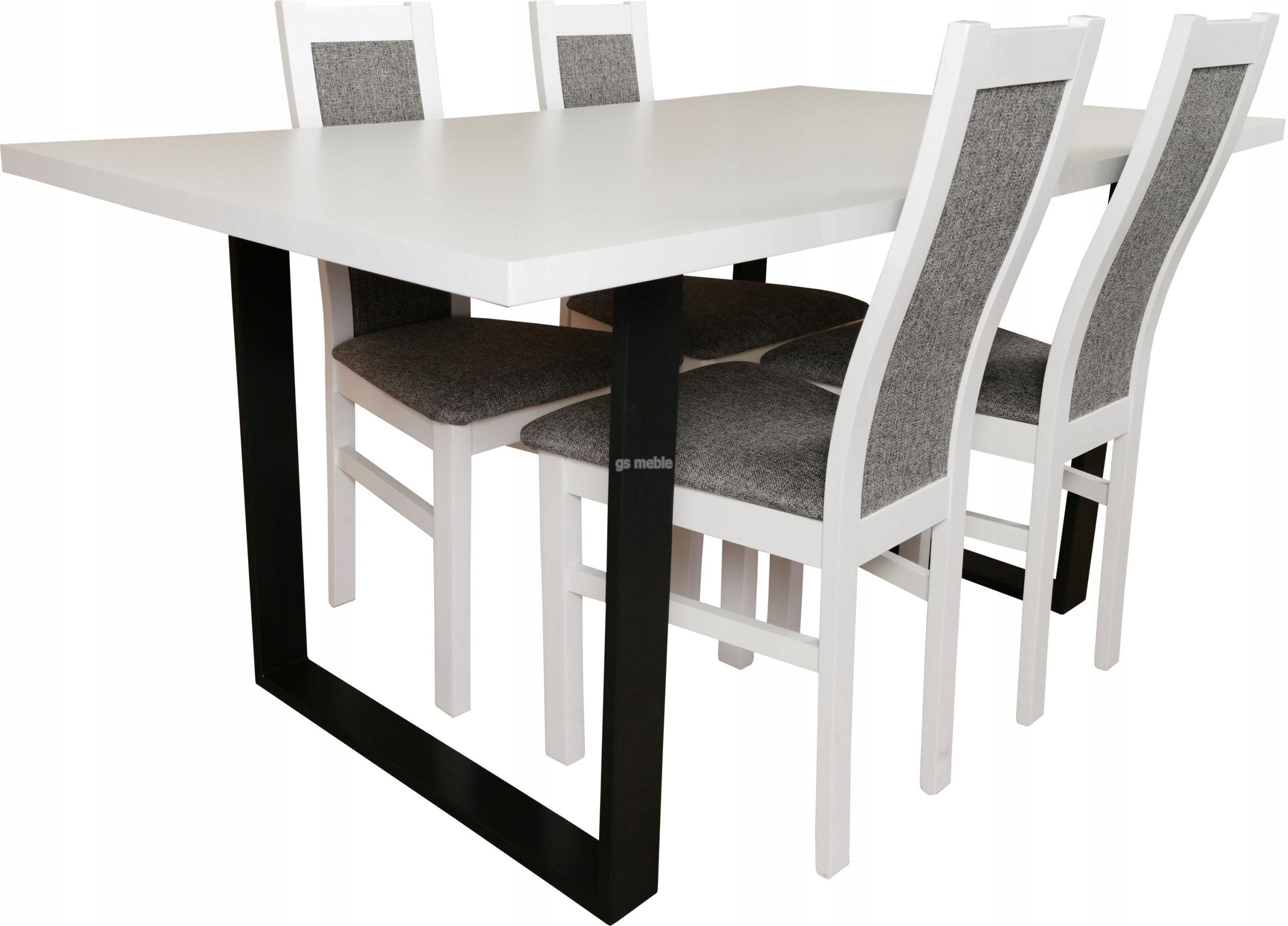 stół Indu 150x80+40 i 4 krzesła Austin biały mat