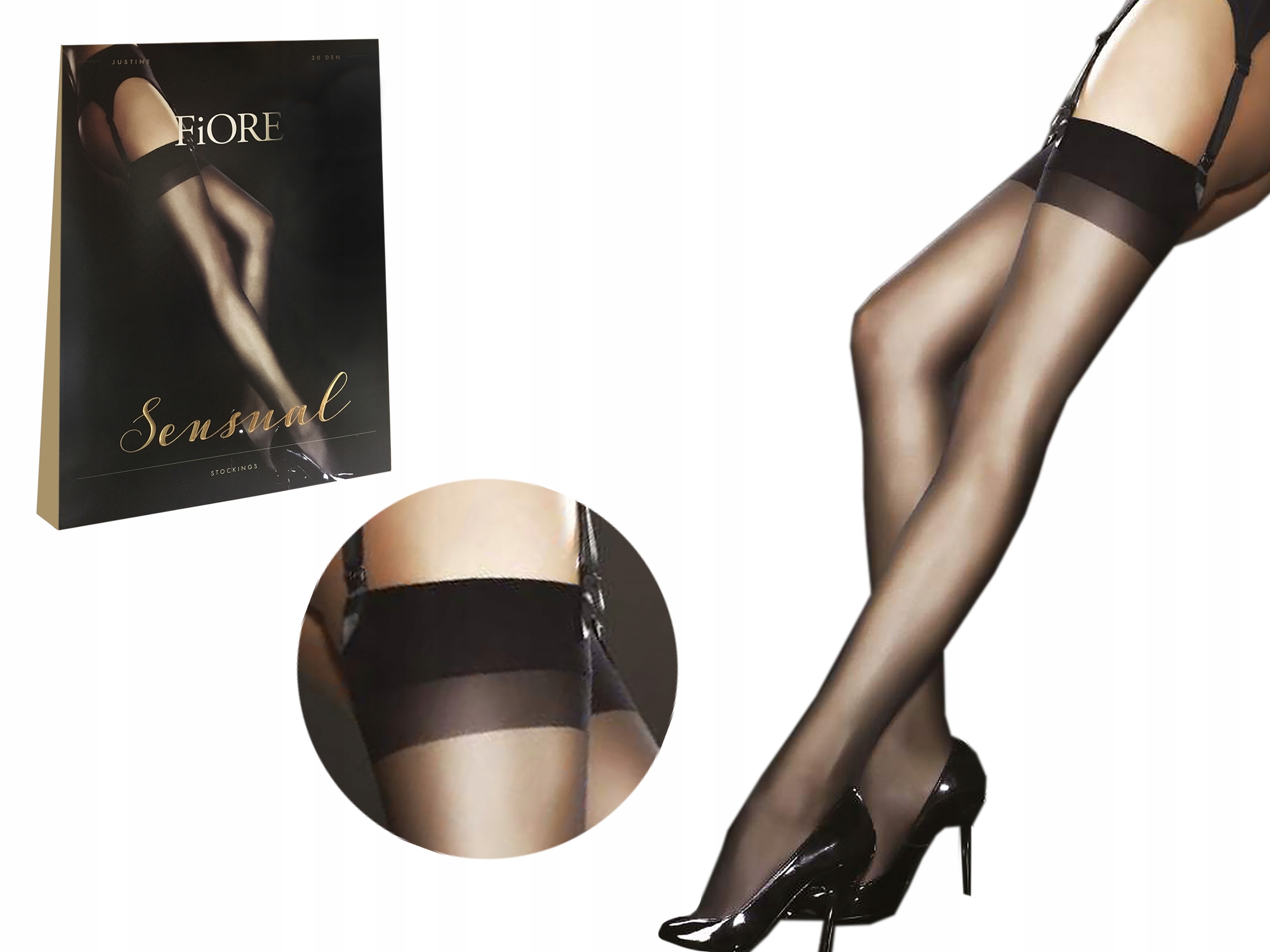 

Fiore Justine pończochy, do paska, czarny, 3-M