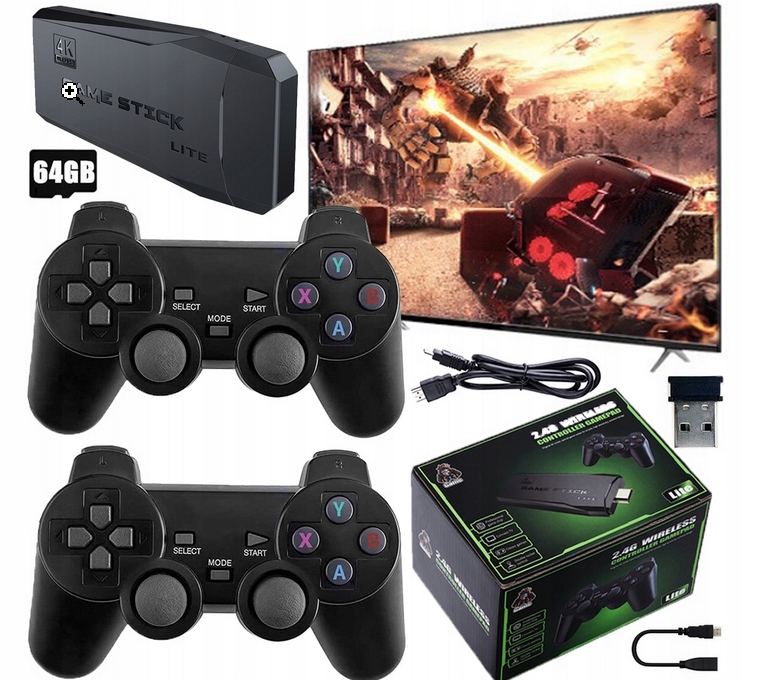 Retro konzole X2 Hdmi Game Stick 64 Gb 2 Bezdrátové pady 20000 her