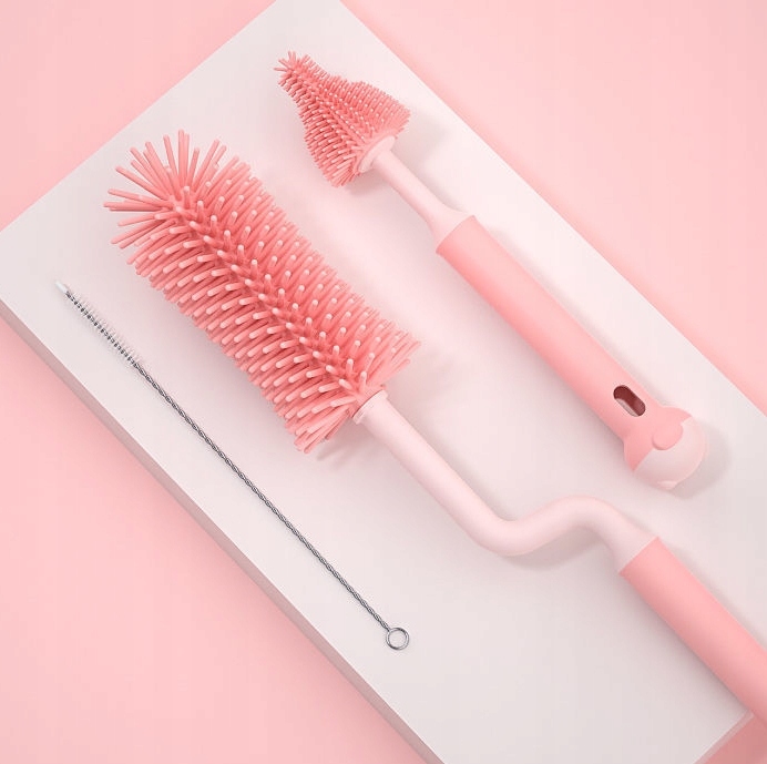 3x SZCZOTKA SILIKONOWA DO MYCIA BUTELEK SMOCZKÓW ZESTAW SZCZOTEK RÓŻOWA Marka inna