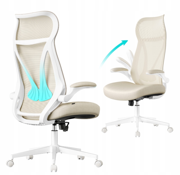 Ergonomiczny Fotel Obrotowy Krzesło biurowe beżowy regulacja