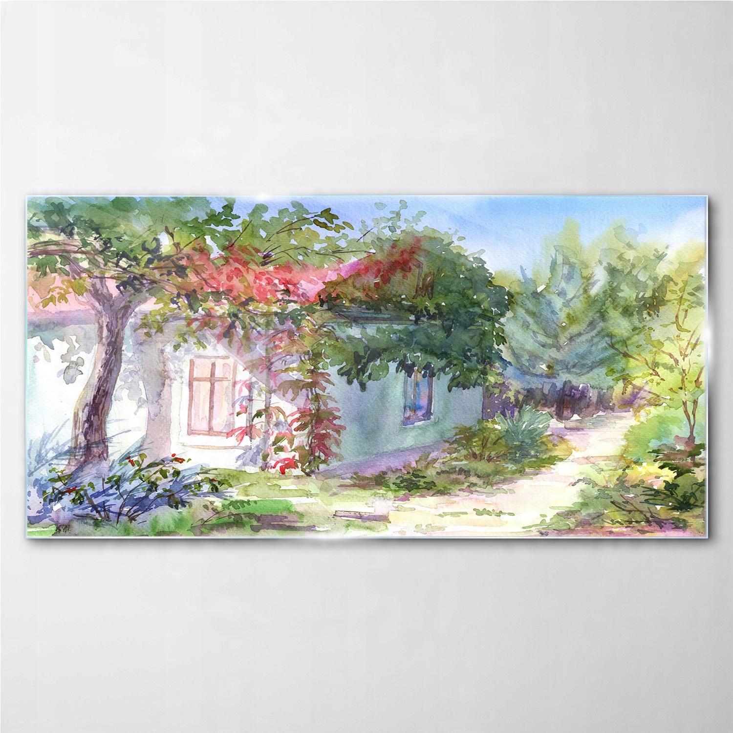 

Foto-obraz szklany na ścianę Drzewa dom 100x50 cm