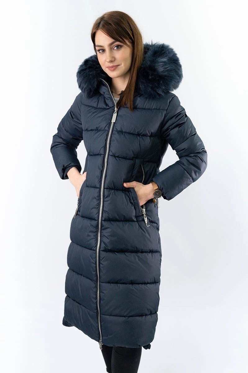 Dlouhá Zimní Bunda Kapuce 7688BIG Námořnická Modrá 46