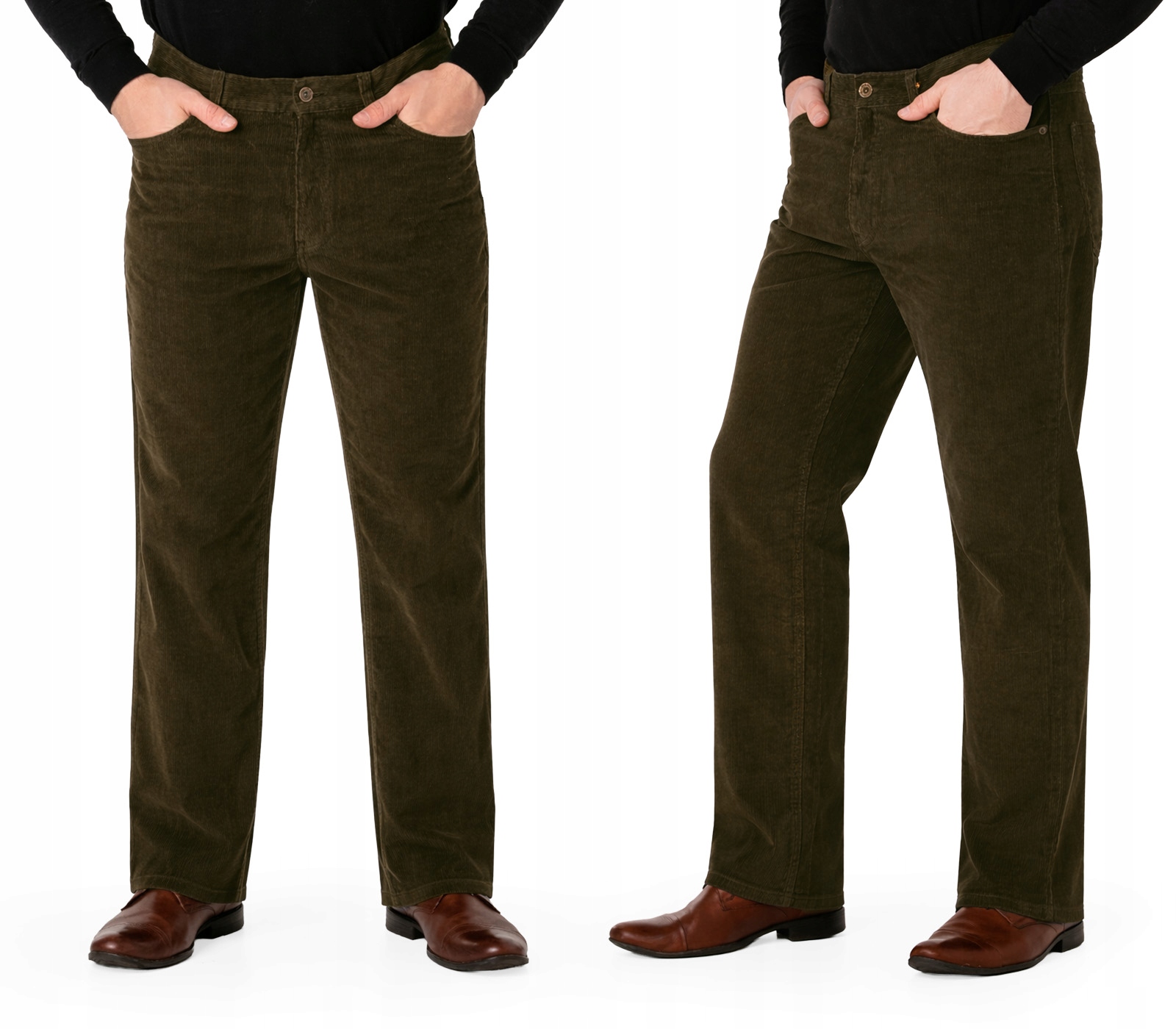 Ciepłe Spodnie Sztruksowe Męskie Bawełniane Sztruks Drobny Prążek 01819 W43