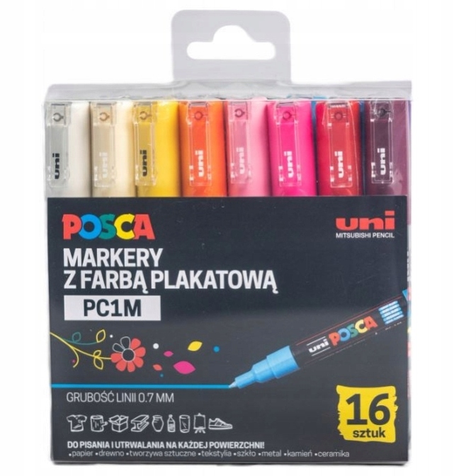 Sada Popisovač PC-1M Tužka S Plakátovou Barvou 16 Barev Posca Uni