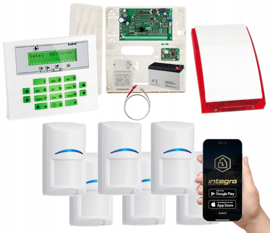 SYSTEM ALARMOWY SATEL INTEGRA POWIADOMIENIE GSM CLIP SMS DO DOMU 6x BOSCH