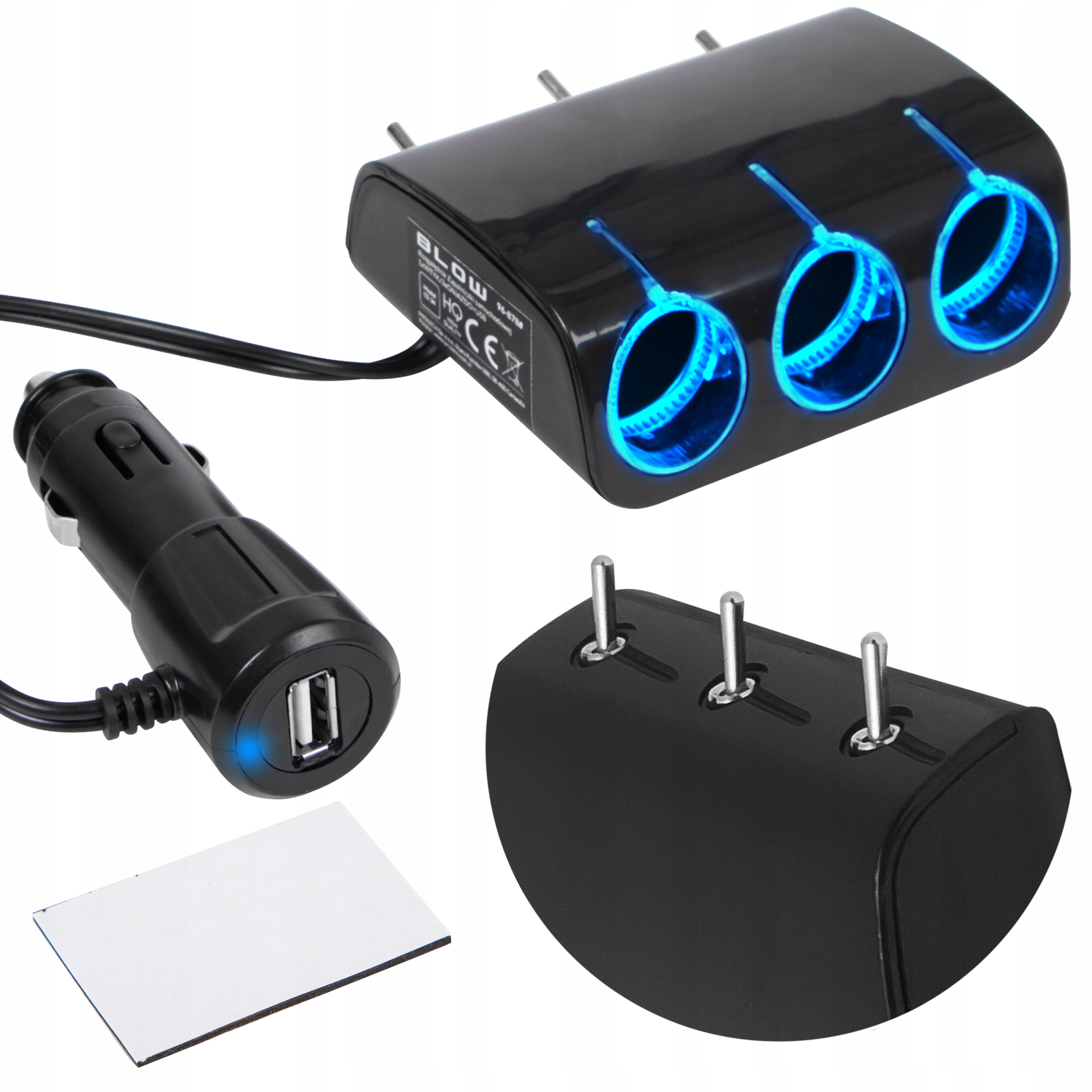 Rozgałęźiacz Zapalniczki Samochodwej 3x Gniazda Włączniki 1x Usb 12V 24V