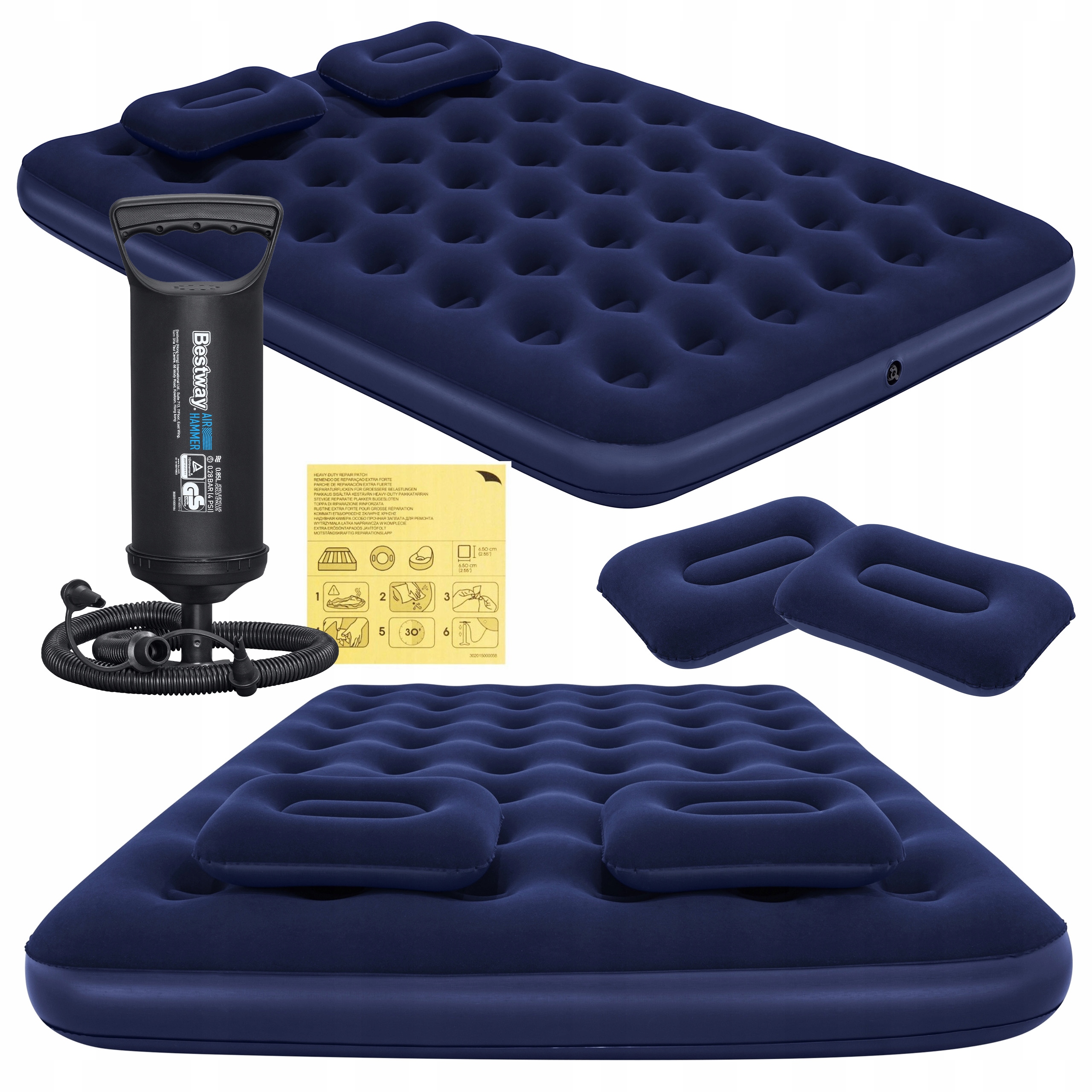 Obrovský Matrace S Pumpičkou, cestovní postel 203x152x22 cm 2 Polštáře