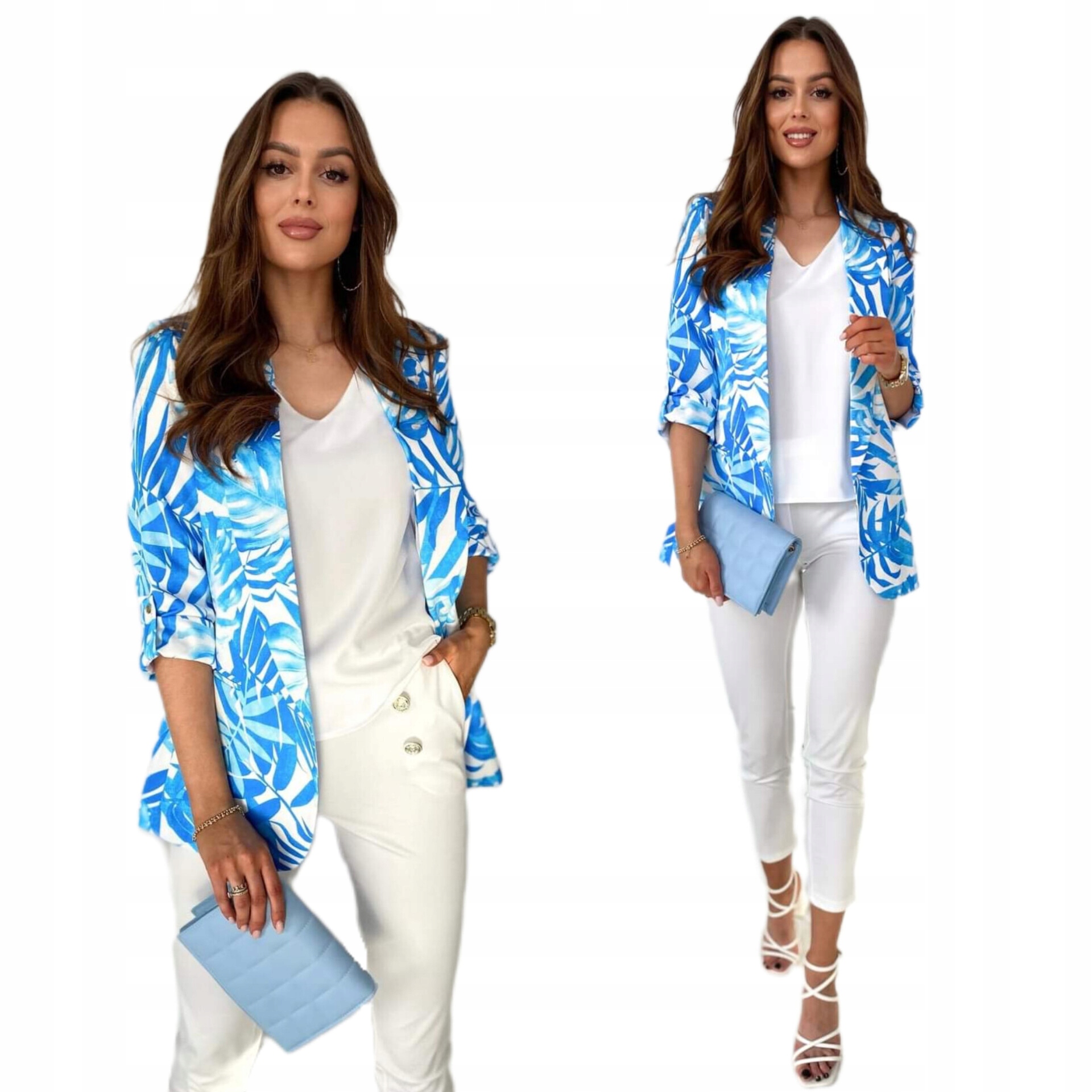 Elegantní sako Adika, velikost 44, modré palmy