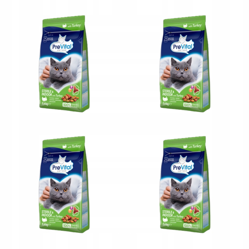 PreVital suché krmivo pro kočky Sterile&amp;Indoor krůta 1,4 kg X4