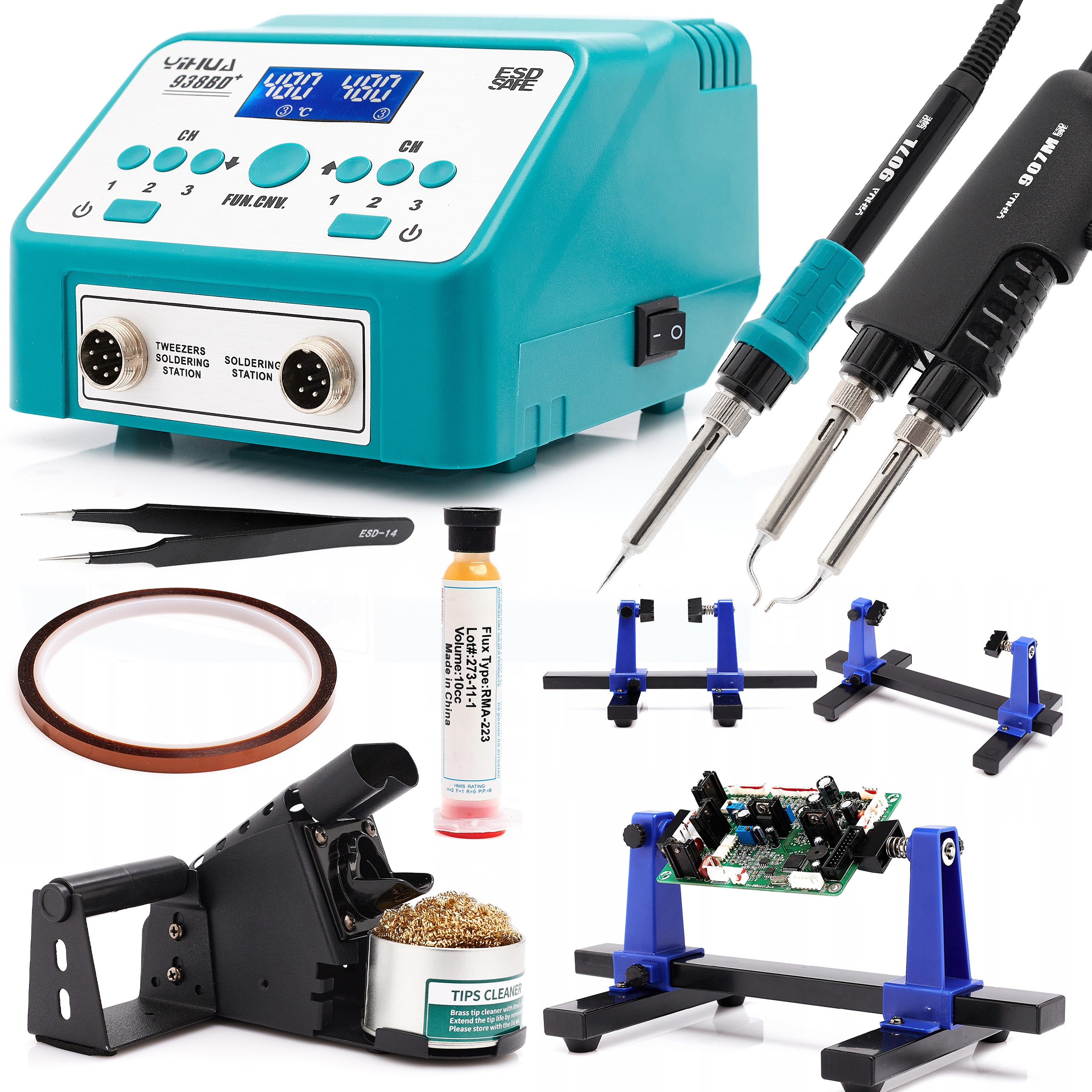 Termopinzetová Pájecí Stanice Yihua 938BD+ Držák Pcb Tavidlo Kapton Pinzeta