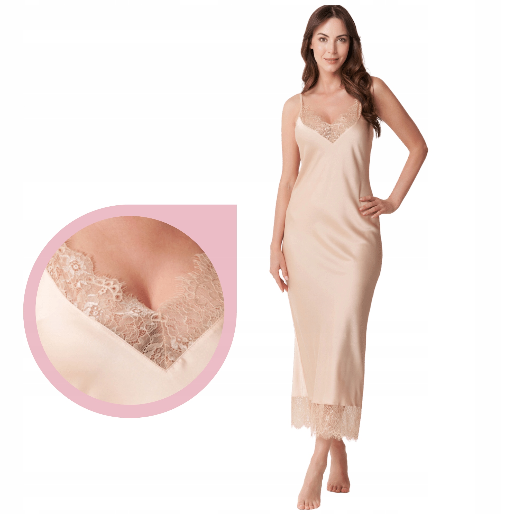 Tričko Endorfinella Secret béžová saténová dlouhá smyslná krajka XL