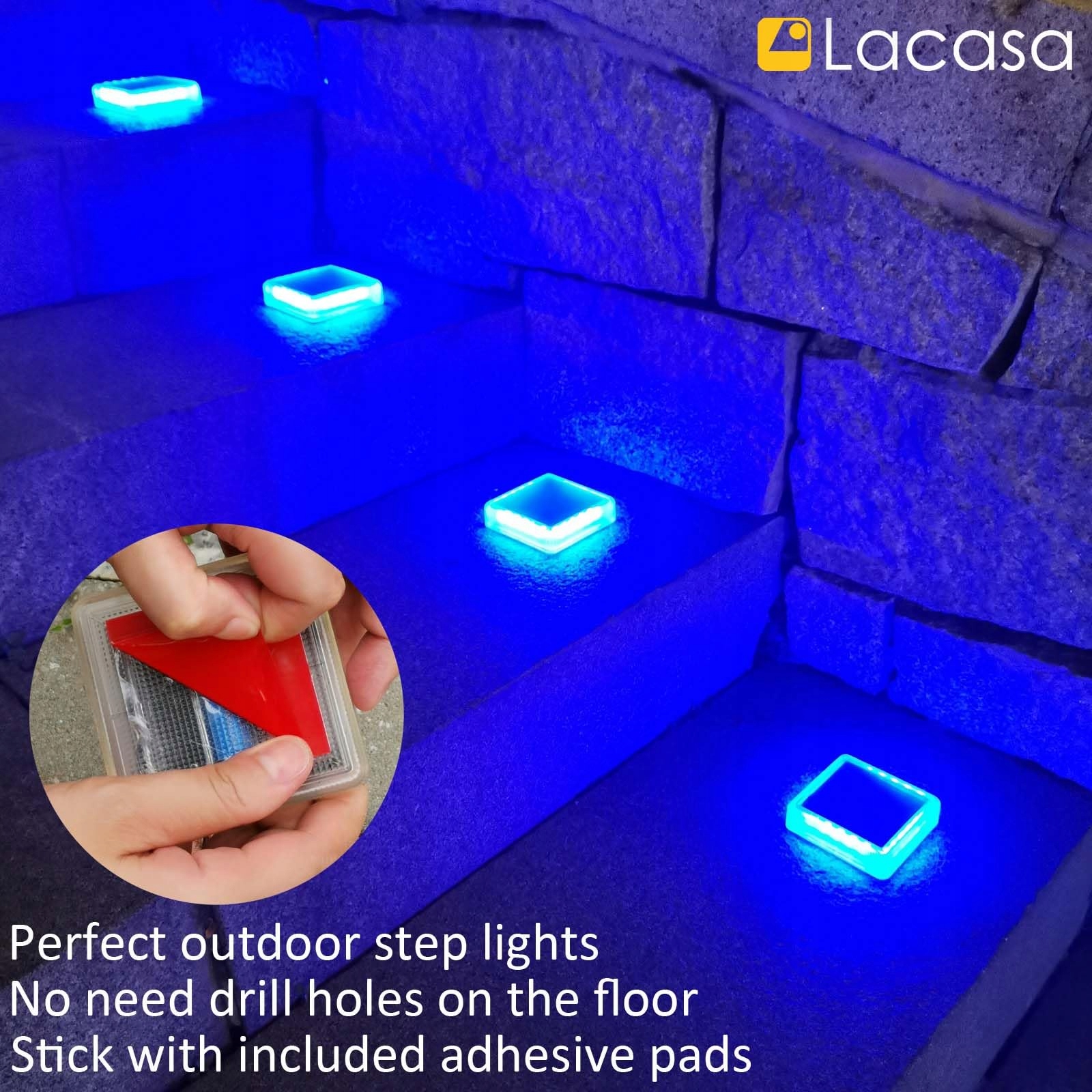 LACASA Solarne Lampy Zewnętrzne 4 Sztuki Niebieskie Światło IP68 LED Ogród — miniatura 4