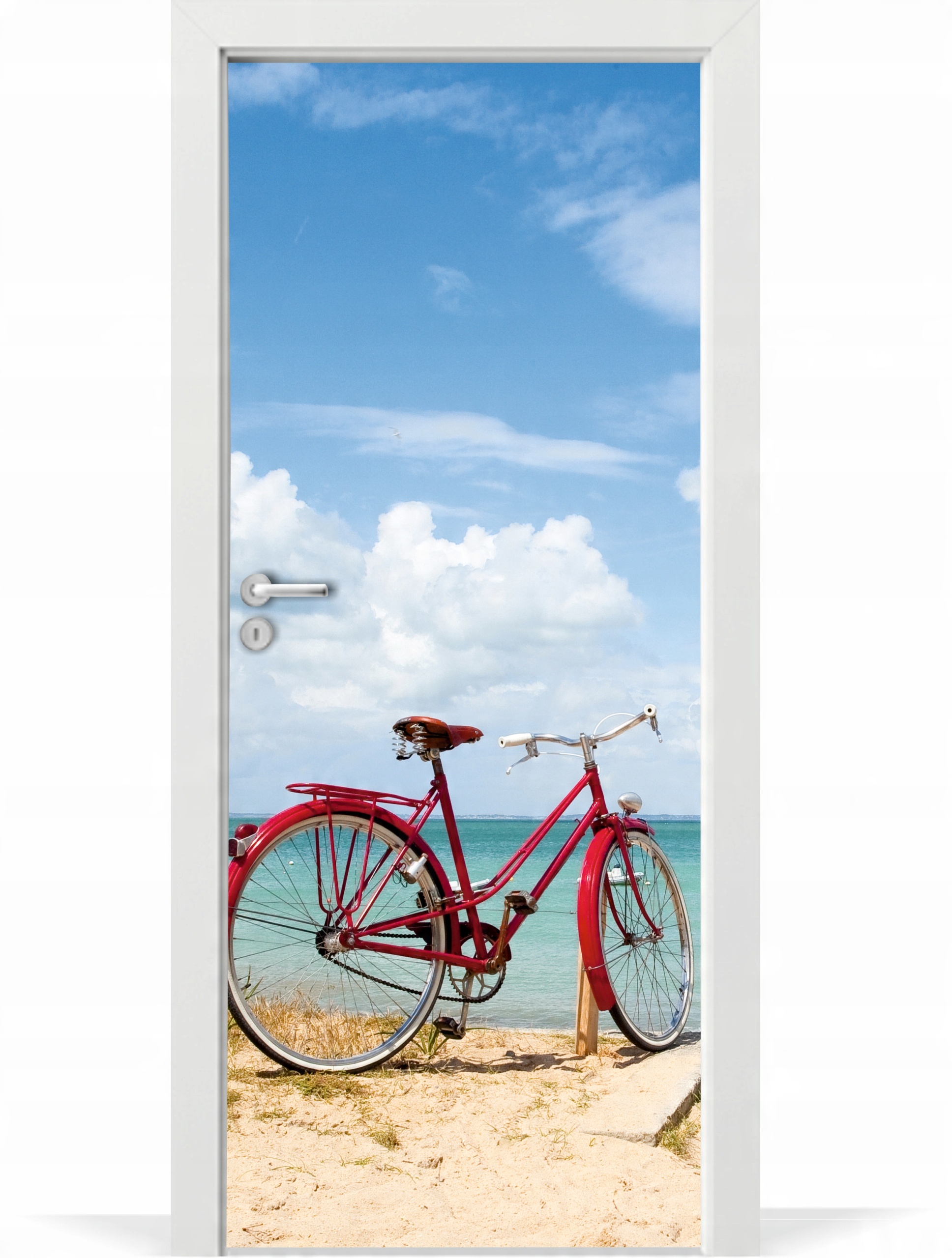

Folia fototapeta na drzwi Czerwony rower plaża