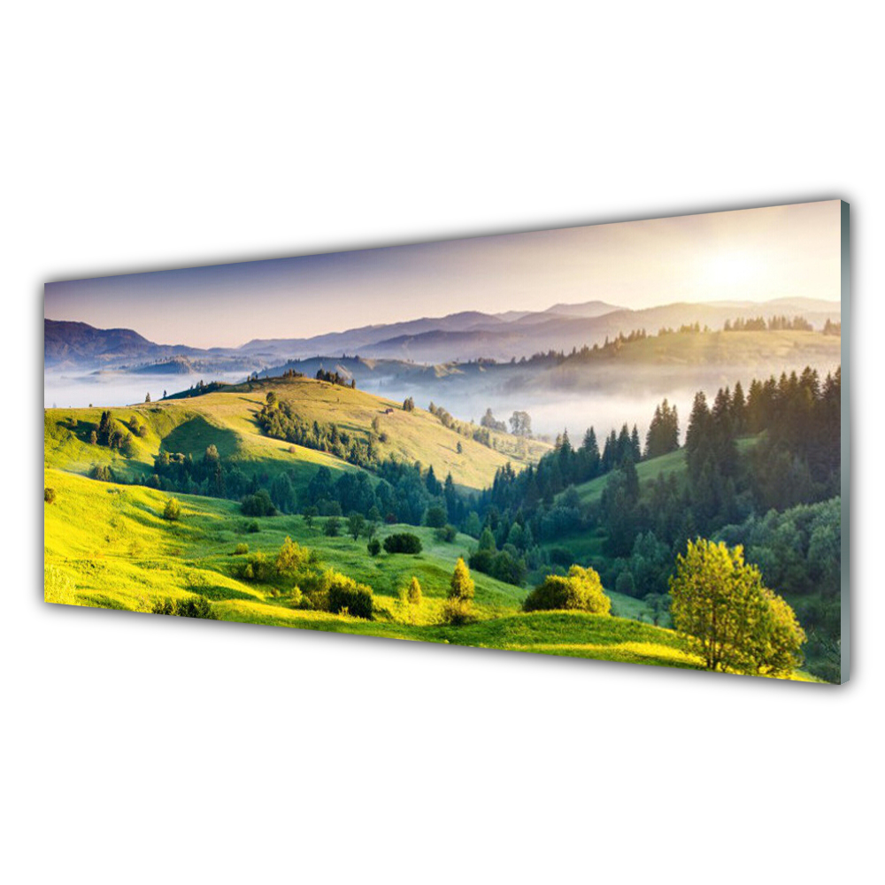 

Obraz ścienny wiszący 125x50 Góra Pole Mgła Natura