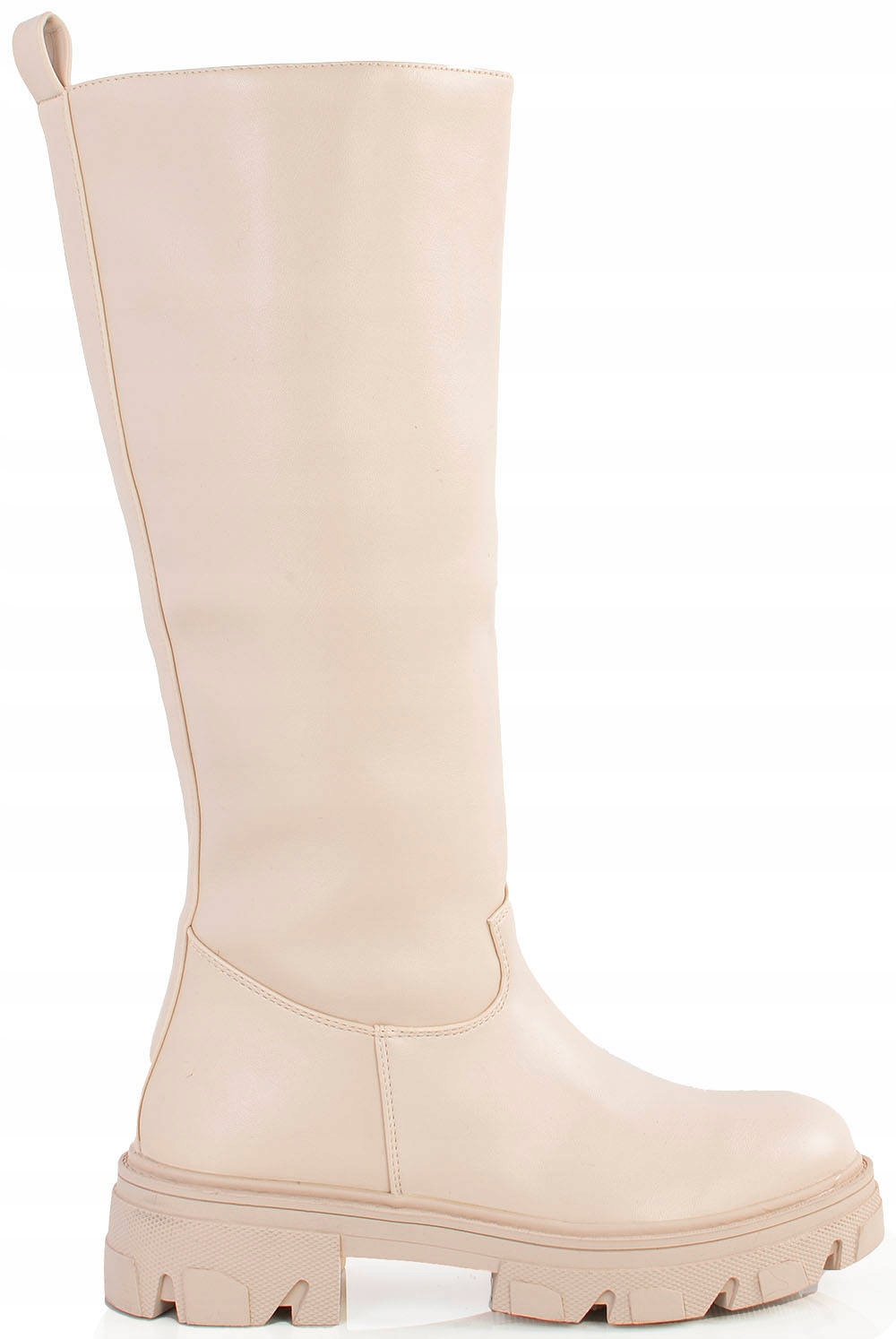 

6970 Beżowe Skórzane Kozaki Oficerki Platforma 37