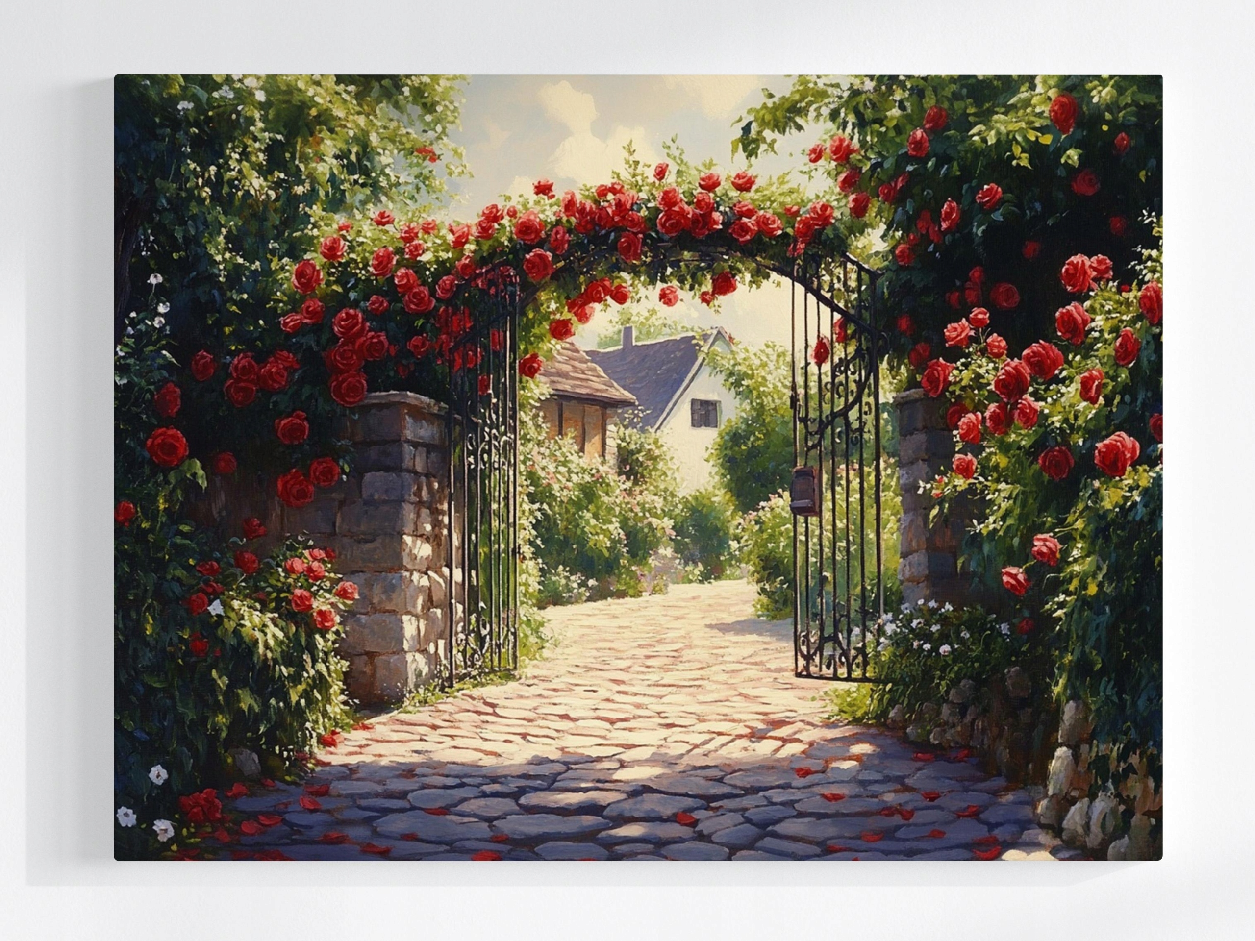 Plakát Brána Červené Růže Venkovská Zahrada Dům Příroda 100x75