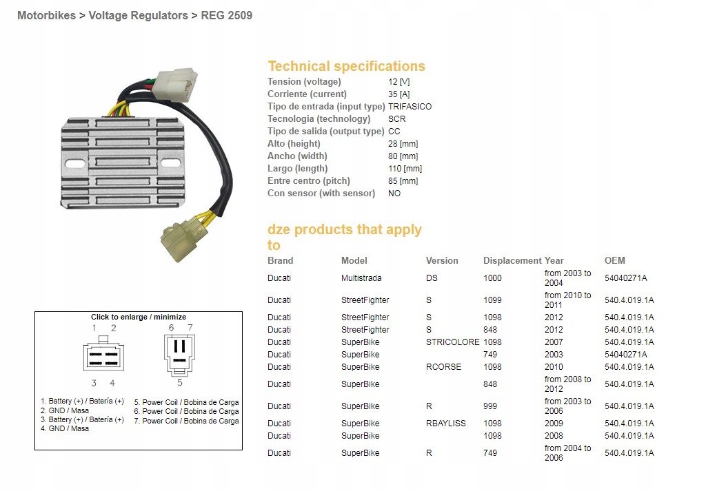 Dze Regulátor Napätia Ducati Ds 1000 Multistrada '03-'04, Ducati 749/848/9
