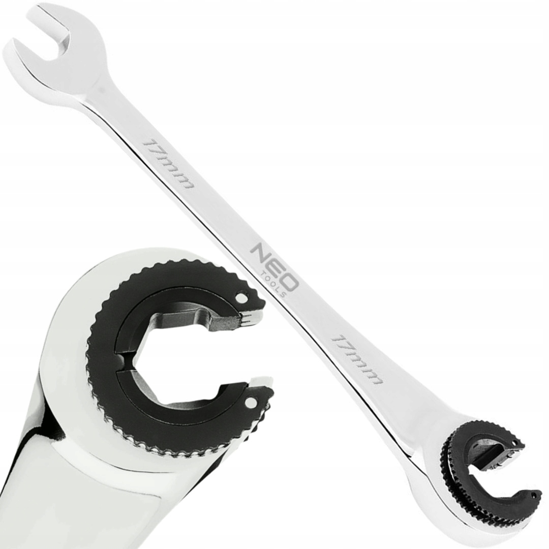 Neo Klucz 17mm płasko-oczkowy rozcięty z grzechotką CrV 09-264