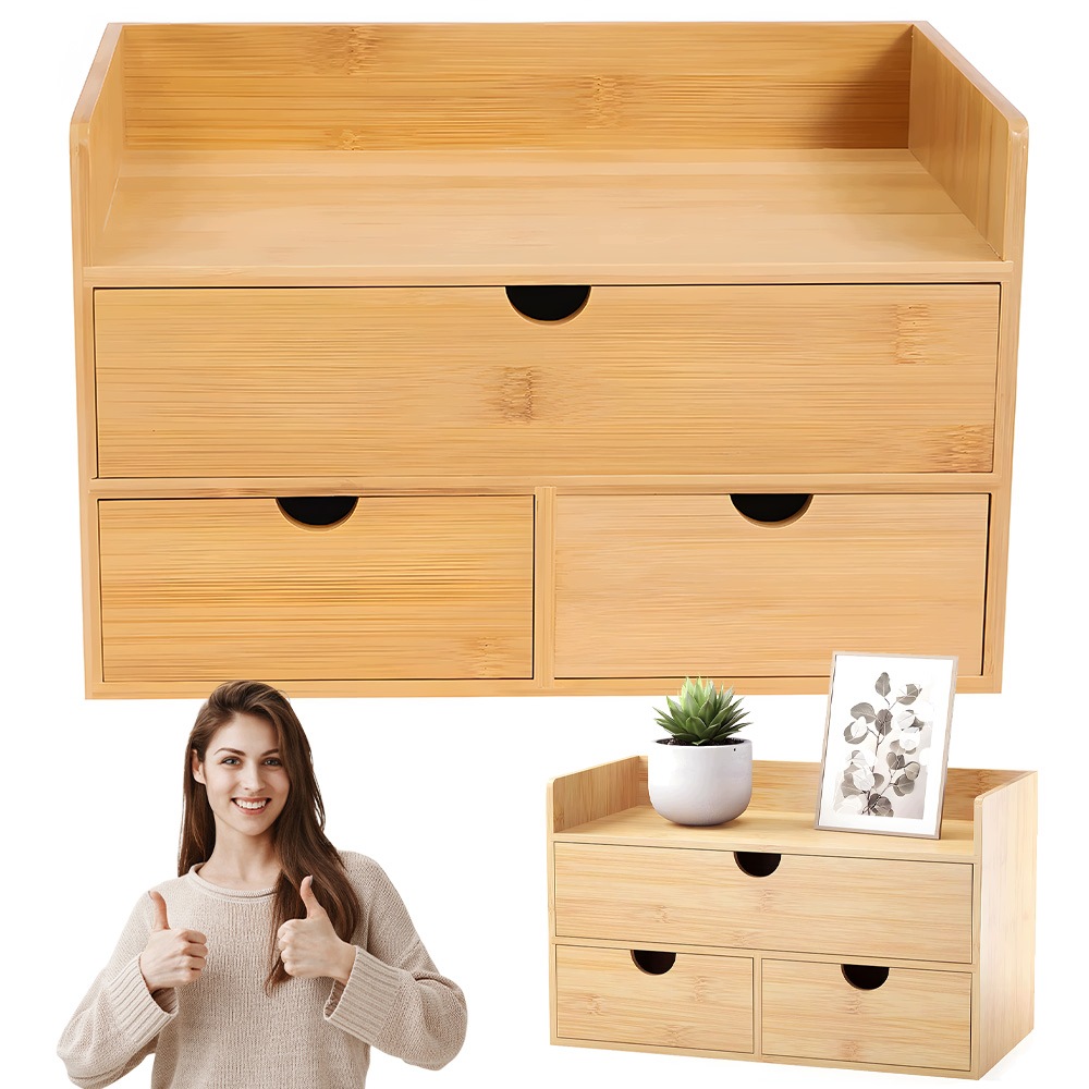 Kancelářský Kontejner Bambus 33 CM Box S Zásuvkou Pro Skladování, Organizér