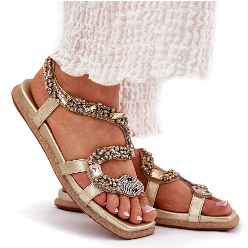 Dámské Eko Kožené Sandály S Krystaly A Hadem Artiker 56C1362 Zlaté 37