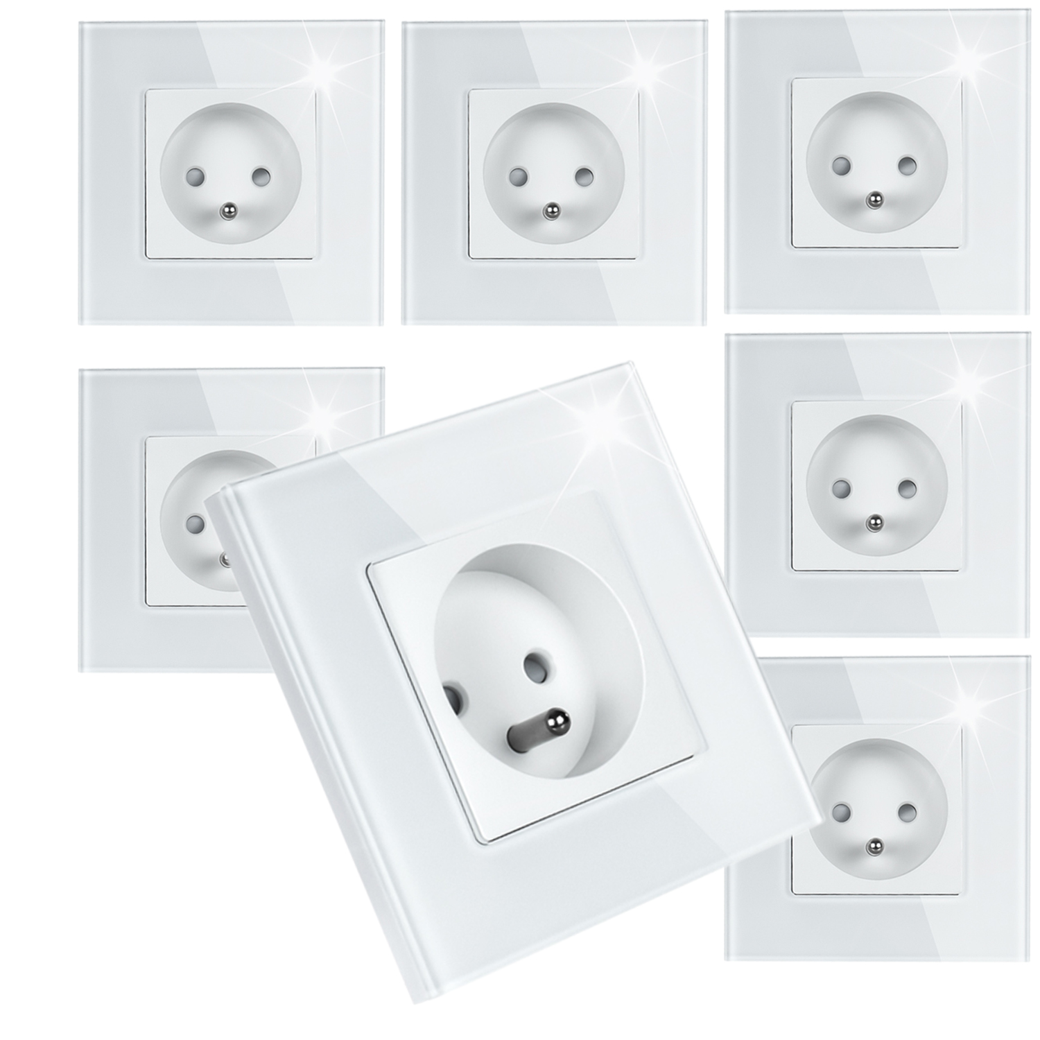 7 x Jednotlivá Elektrická Zásuvka Bílá Skleněná S Uzemněním