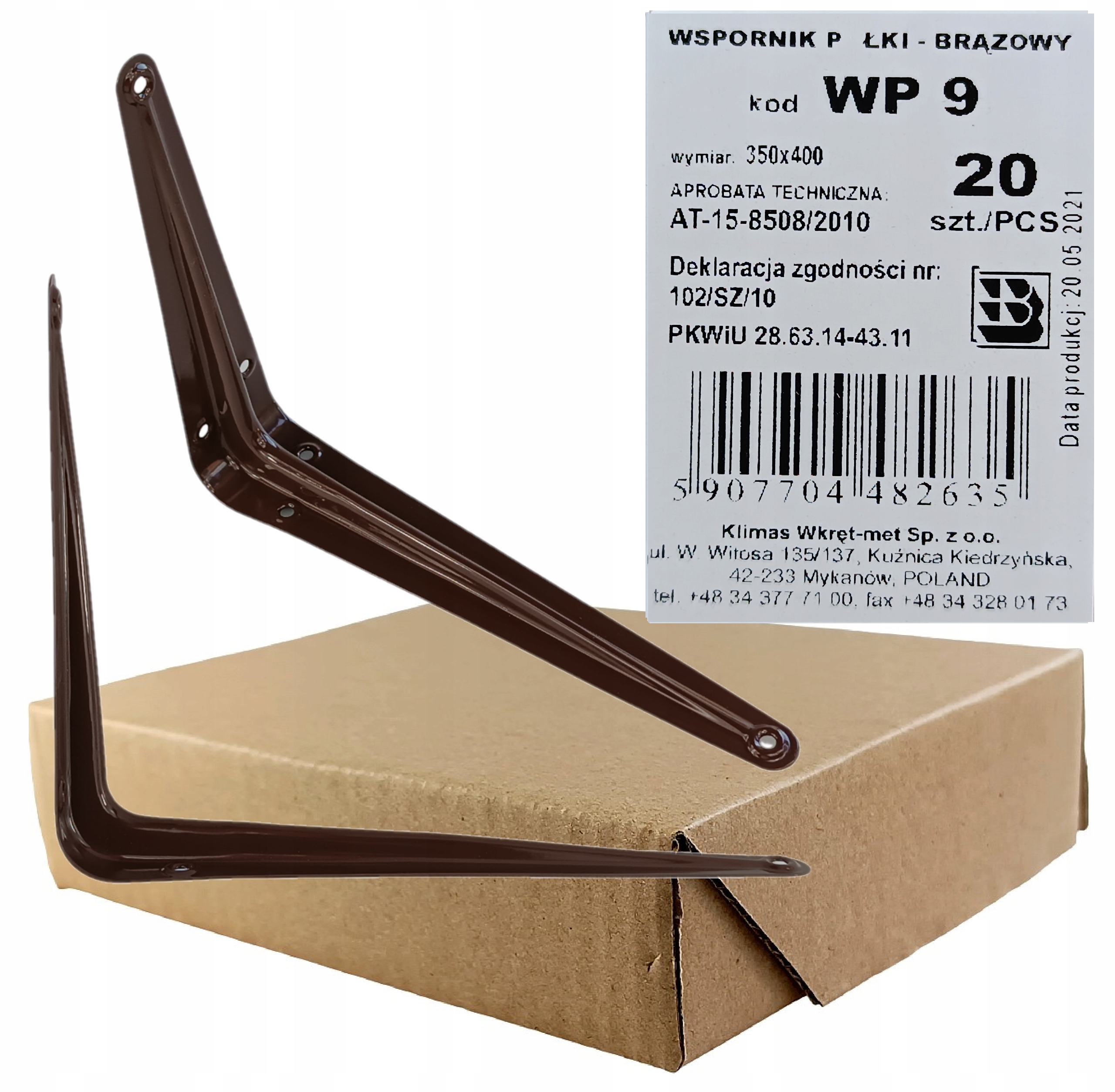 Držiak police 350 x 400 hnedý WP-9BR 20 kusov