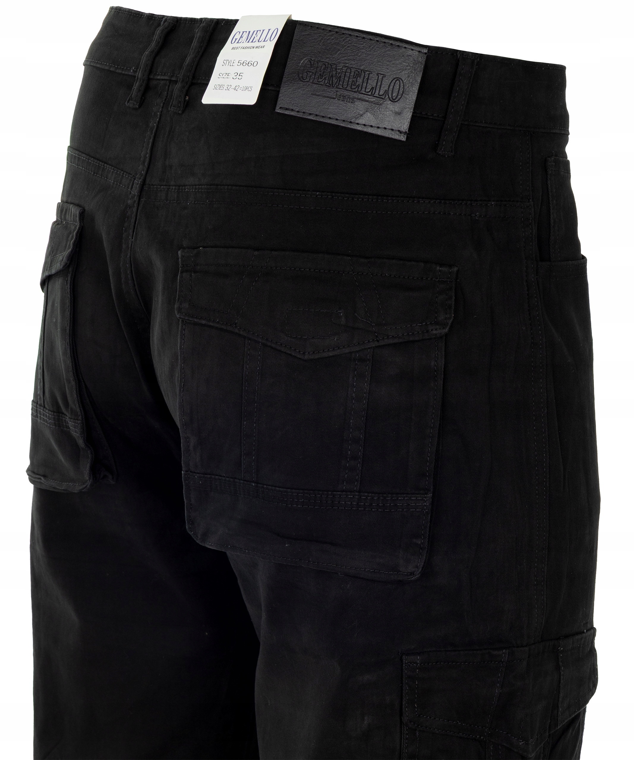 Spodnie bojówki dżinsowe jeans czarne bawełna kieszenie W35