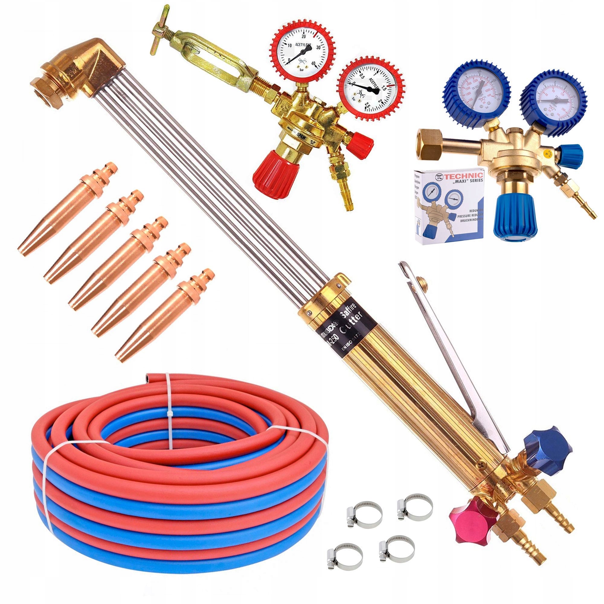 Hořák 45 cm pro ohřívání řezu 10 m 5 trysek 3-200 mm acetylen kyslíkové reduktory