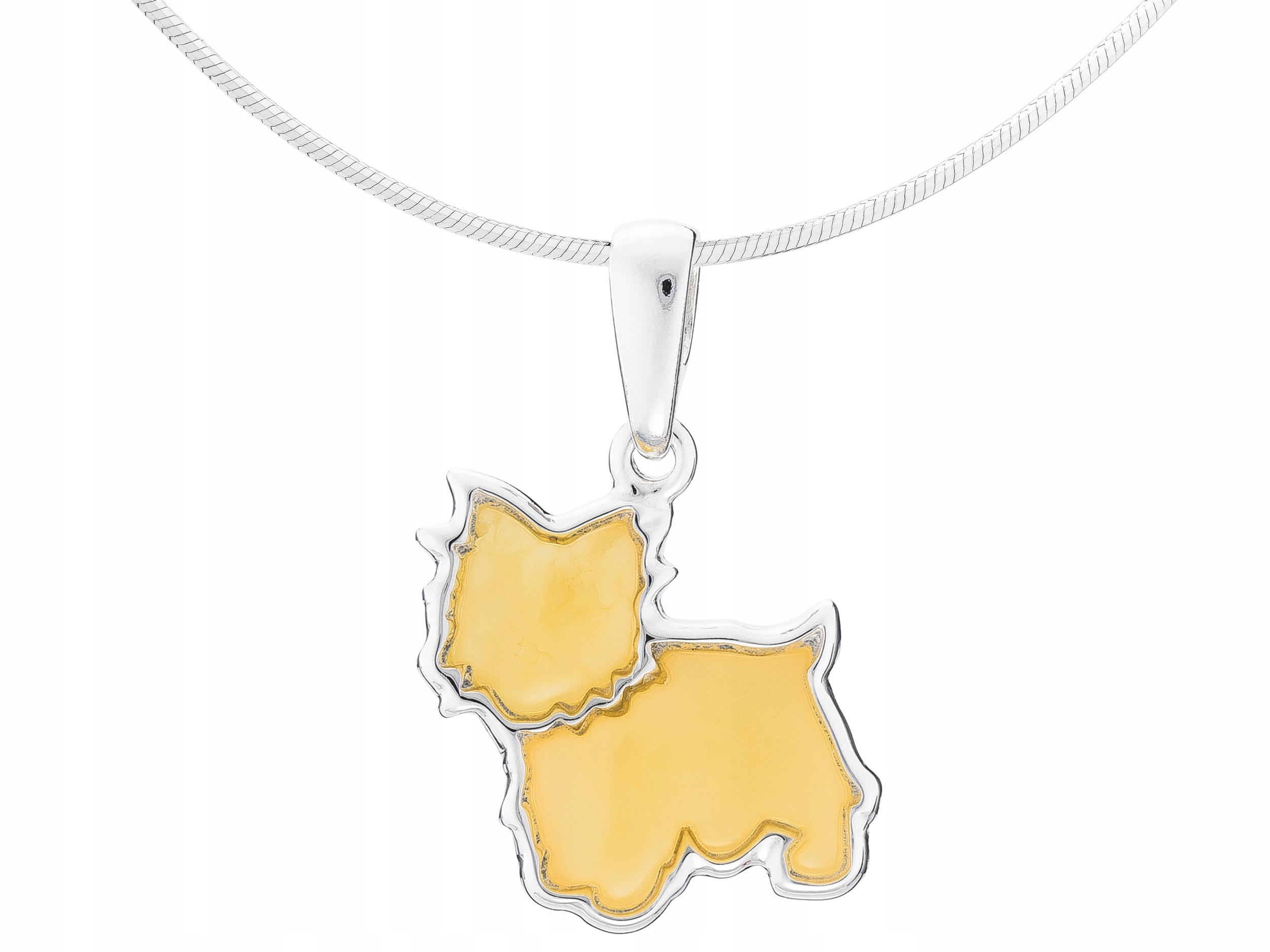 Krátký stříbrný náhrdelník Pes se žlutým jantarem West Terrier Choker 35 cm