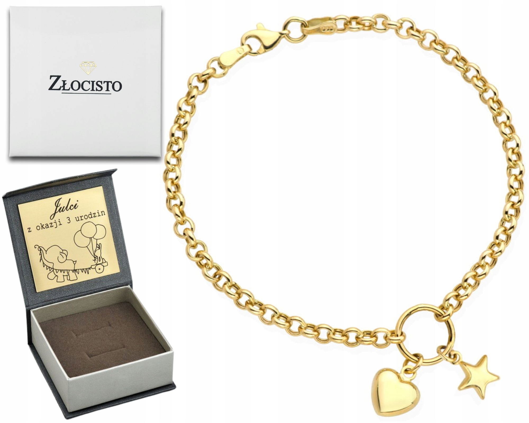 Zlatý článkový náramek S Závěsným Srdcem A Hvězdičkou Dárek Zlato 585