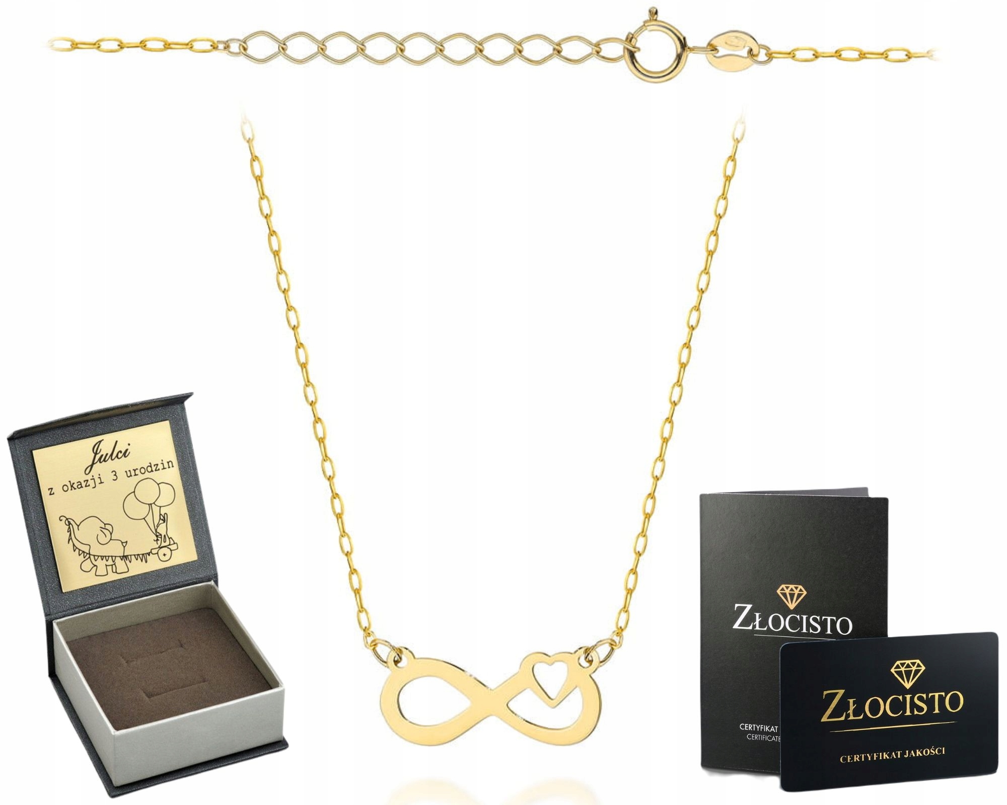 Zlatý Náhrdelník Celebrity Znak Nekonečna Srdce 585 Gravírování Pro Ženu
