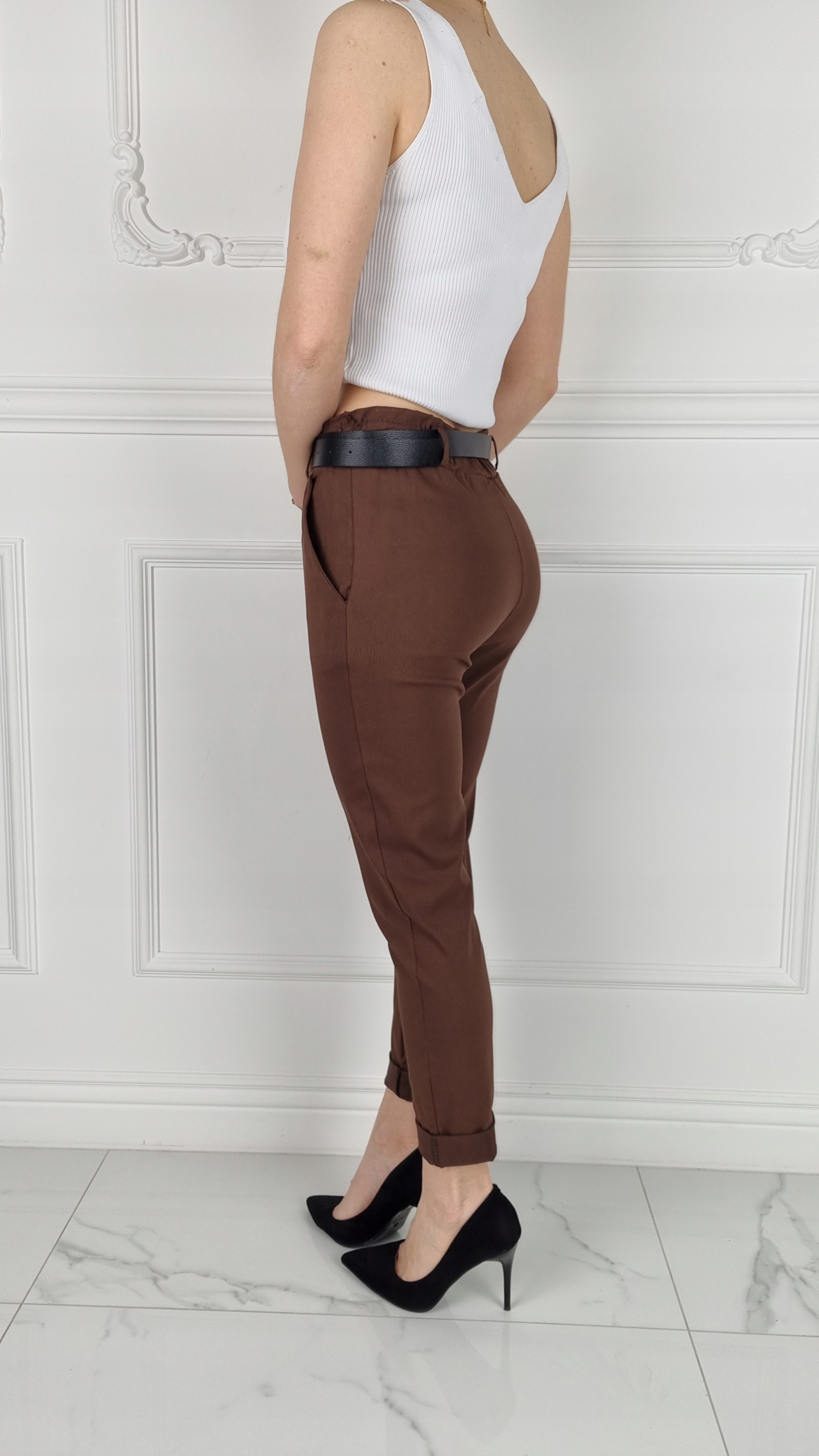 #ELASTYCZNE - SPODNIE - DAMSKIE - W GUMKĘ - PASEK# Rozmiar 44