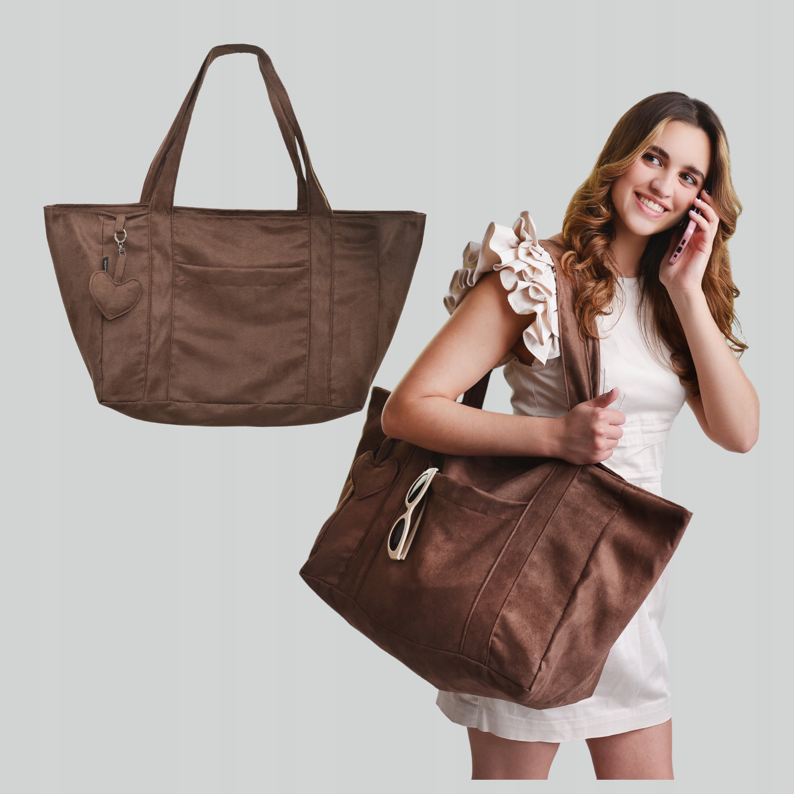 Lino Amibelle Taška Shopper Čokoládově hnědá Imitace semiše Polská značka