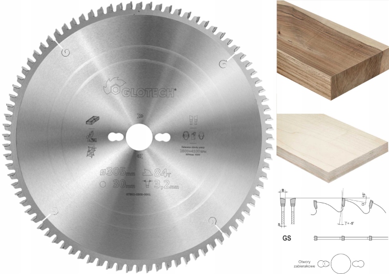 Globus Piła Glotech 305X30X3,2/2,0/84z GS-5 Tarcza Ukośnica GT602-0305-0001