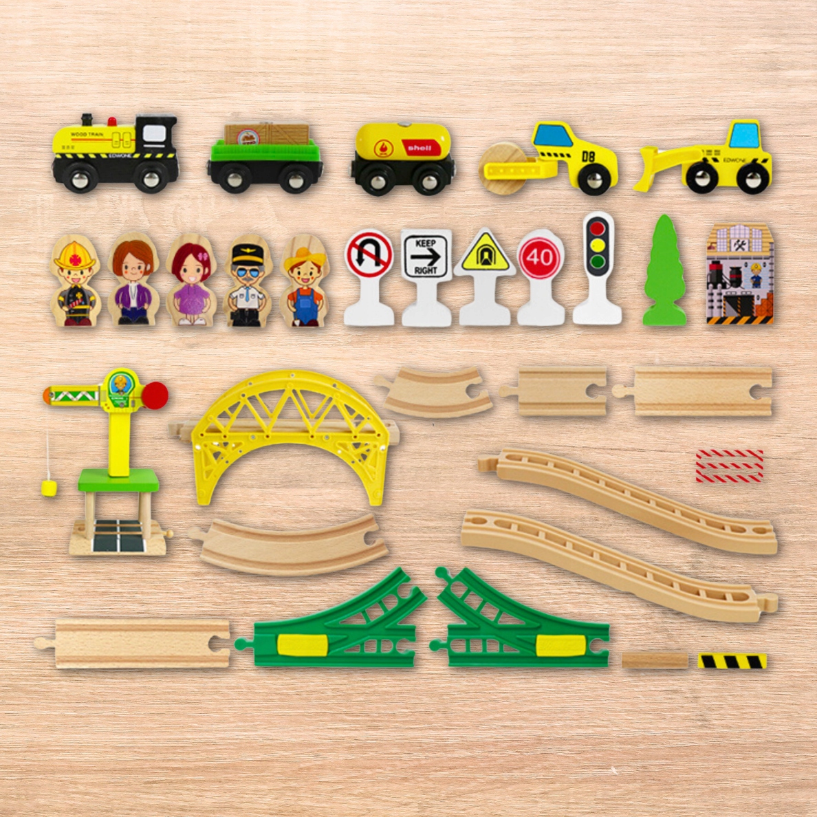 Kolejka Drewniana Pociąg Tor Tory Lokomotywa + Wagony Marka inna