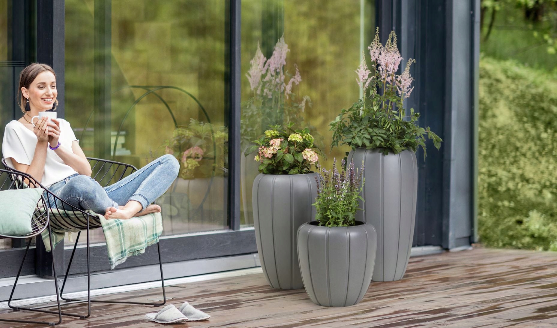 Doniczka donica GAJA średnia + wkład 40 h60 - Szara Długość 40 cm