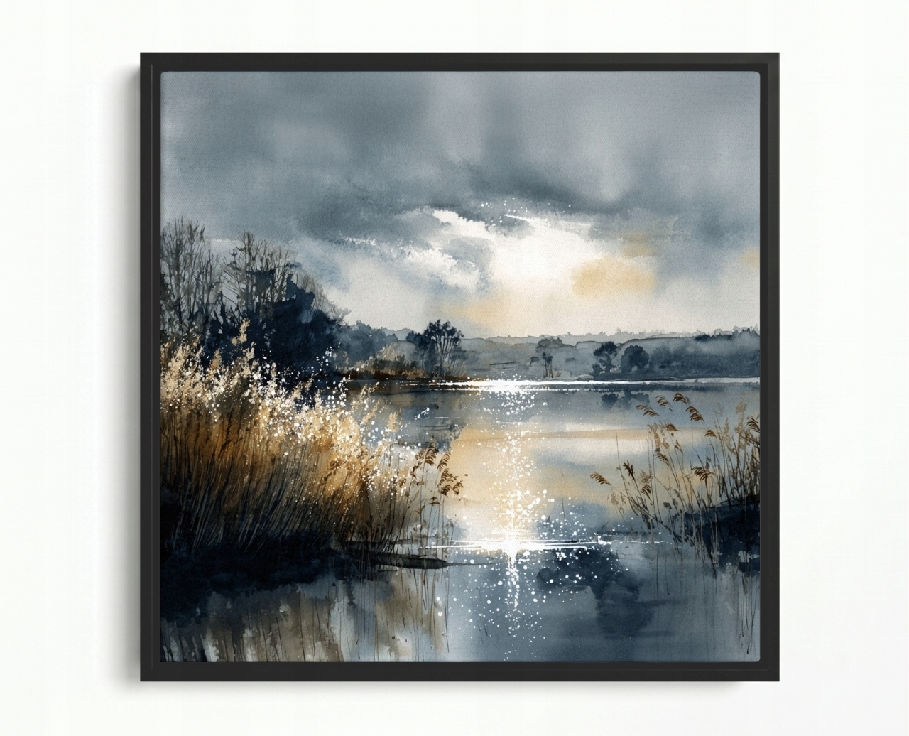 Obraz Rama American Box Krajina Jazero Mazury Breh Trávy Slnko 60x60