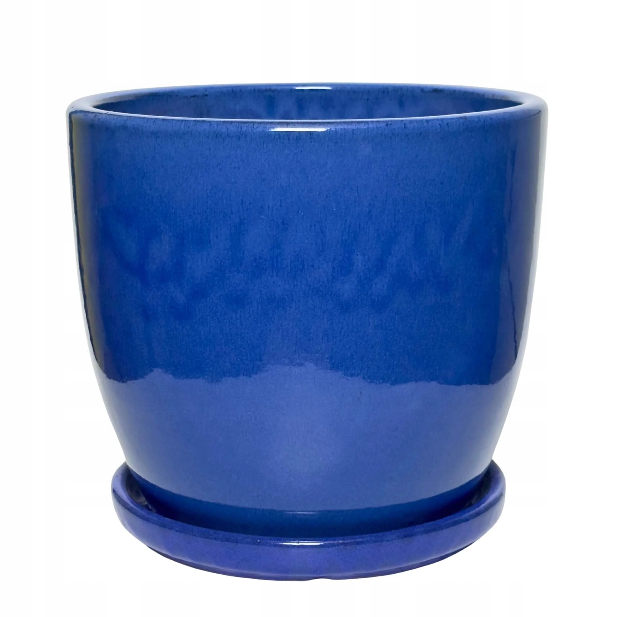 Donica Ogrodowa Ceramiczna Z Podstawką Okrągła 41X34 CM Kobaltowa Klasyczna