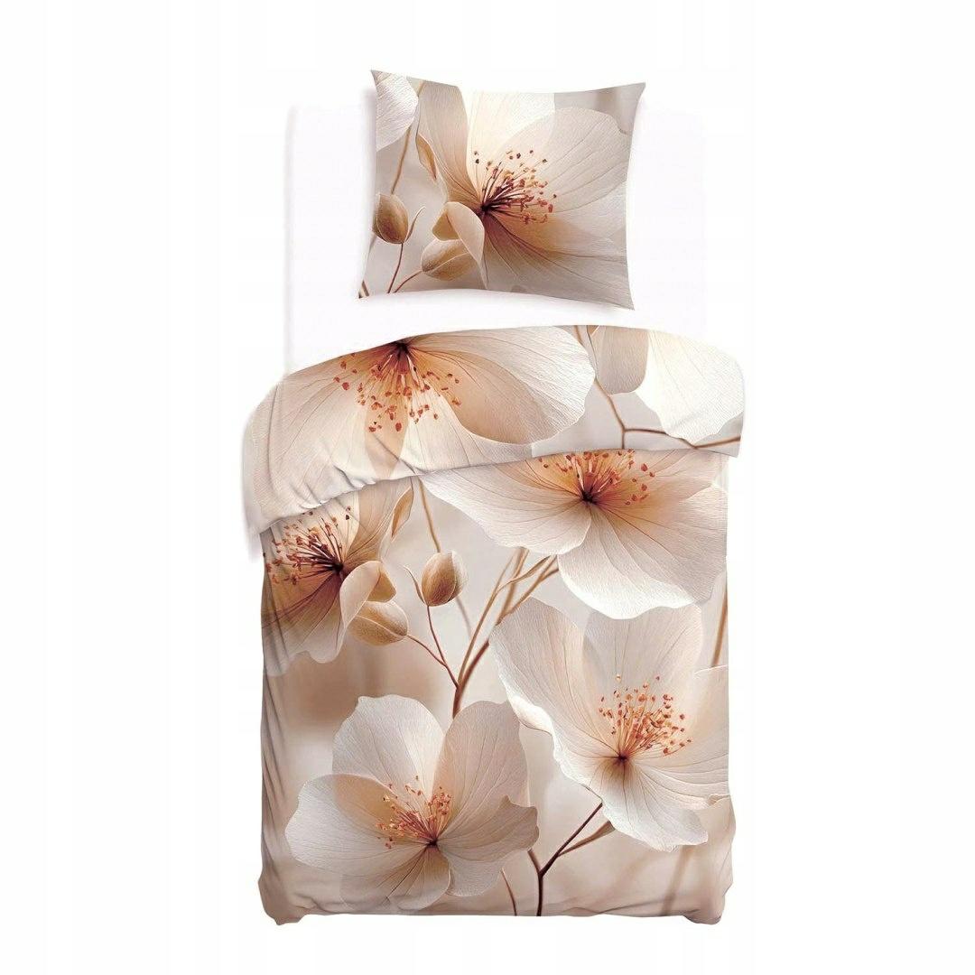 Povlečení 140x200 Květy béžová krémová Satynlove Premium