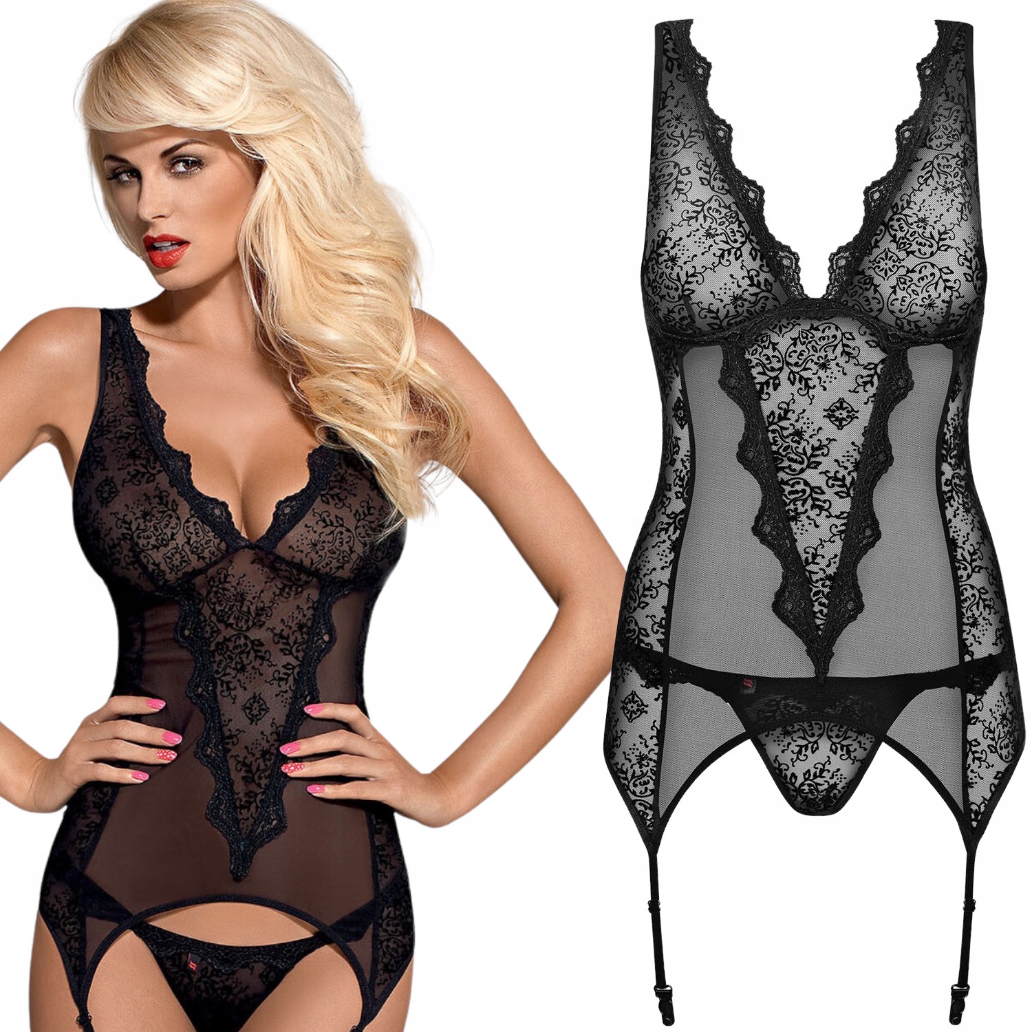 EMPERITA CORSET Gorset + stringi *L/XL* czerń