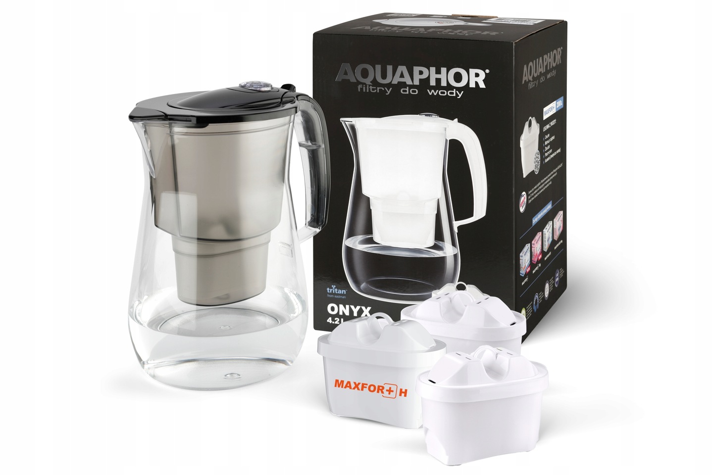 Dzbanek filtrujący Aquaphor Onyx 4.2l z 3 wkł. Maxfor+ H twarda woda czarny