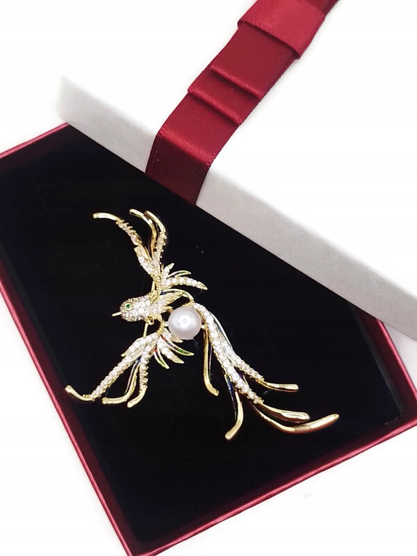 Luxusní Brož S Broží S Ptákem Fénixem 14K Zlato Krabička Dárek