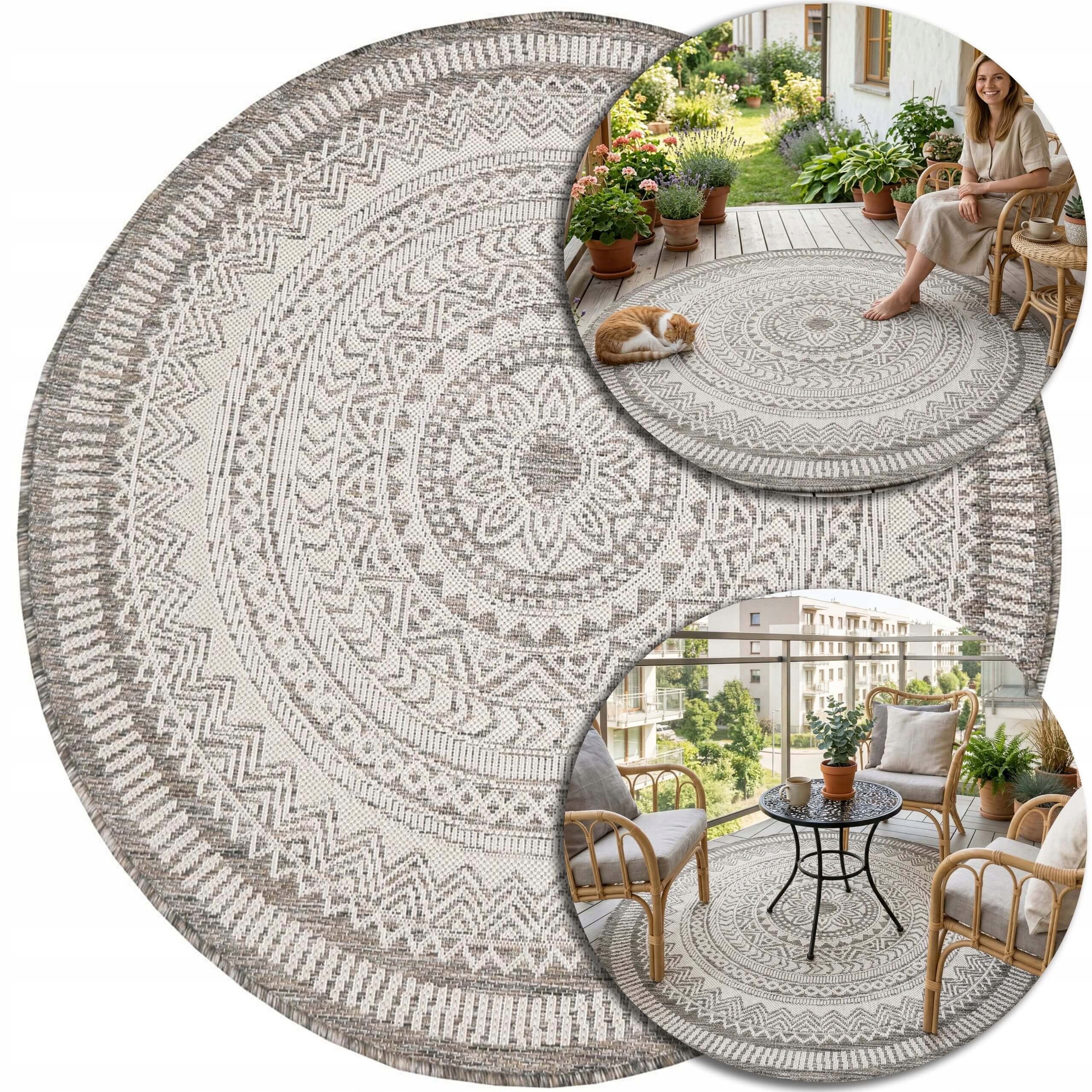 Dywan Zewnętrzny Okrągły 140 Tarasowy Ogrodowy Na Taras Balkon Sznurkowy